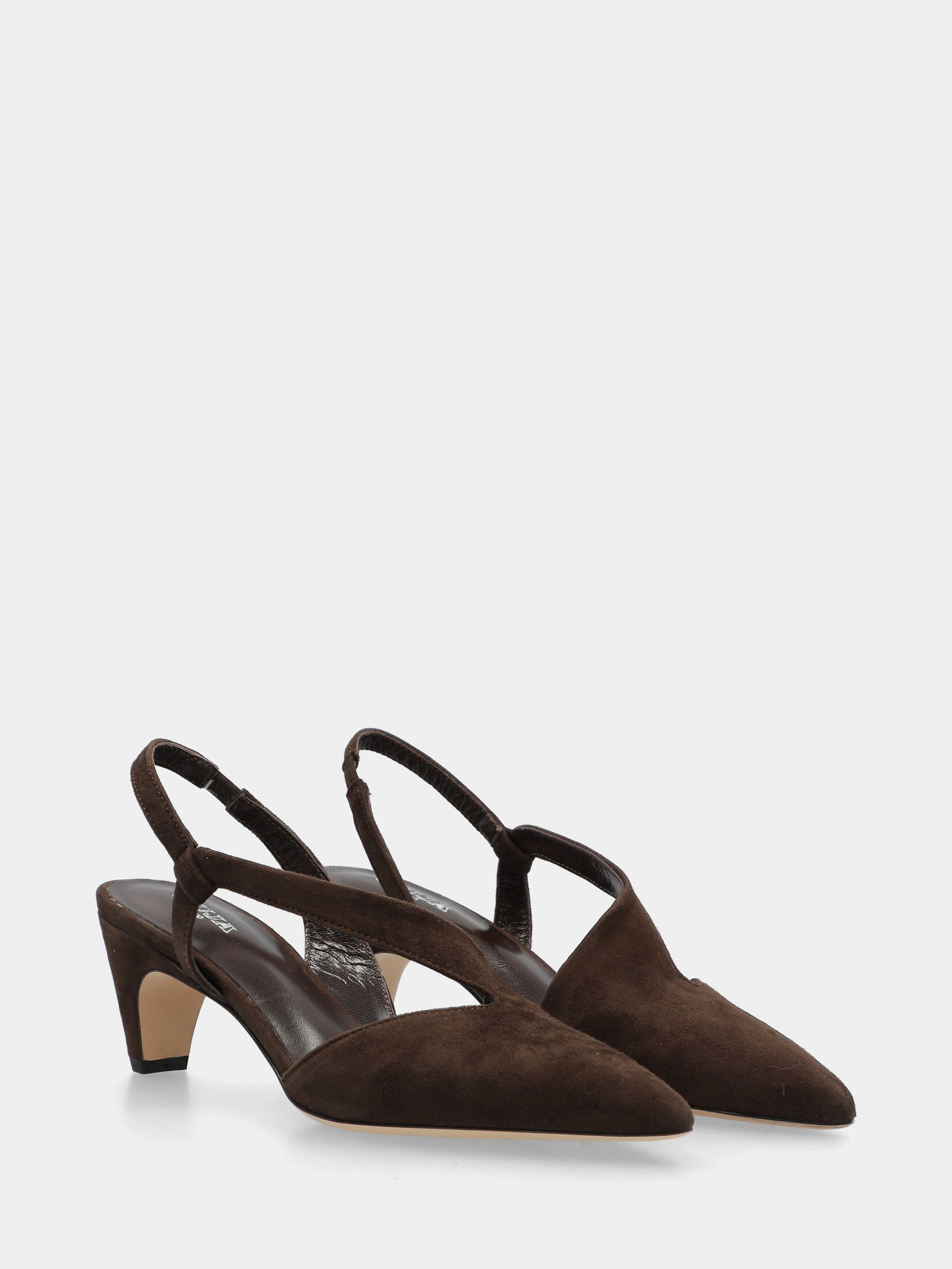 Slingback in camoscio testa di moro con tacco semi conico