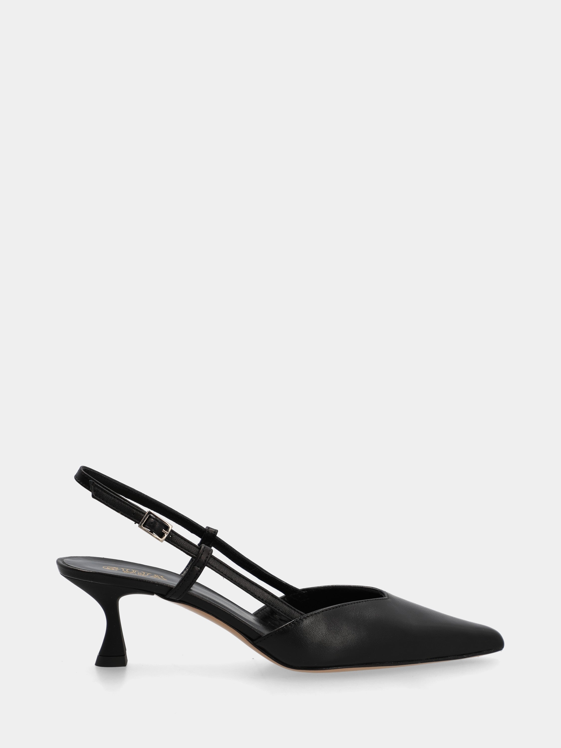Slingback in nappa nera con punta affusolata quadratina e tacco 50mm
