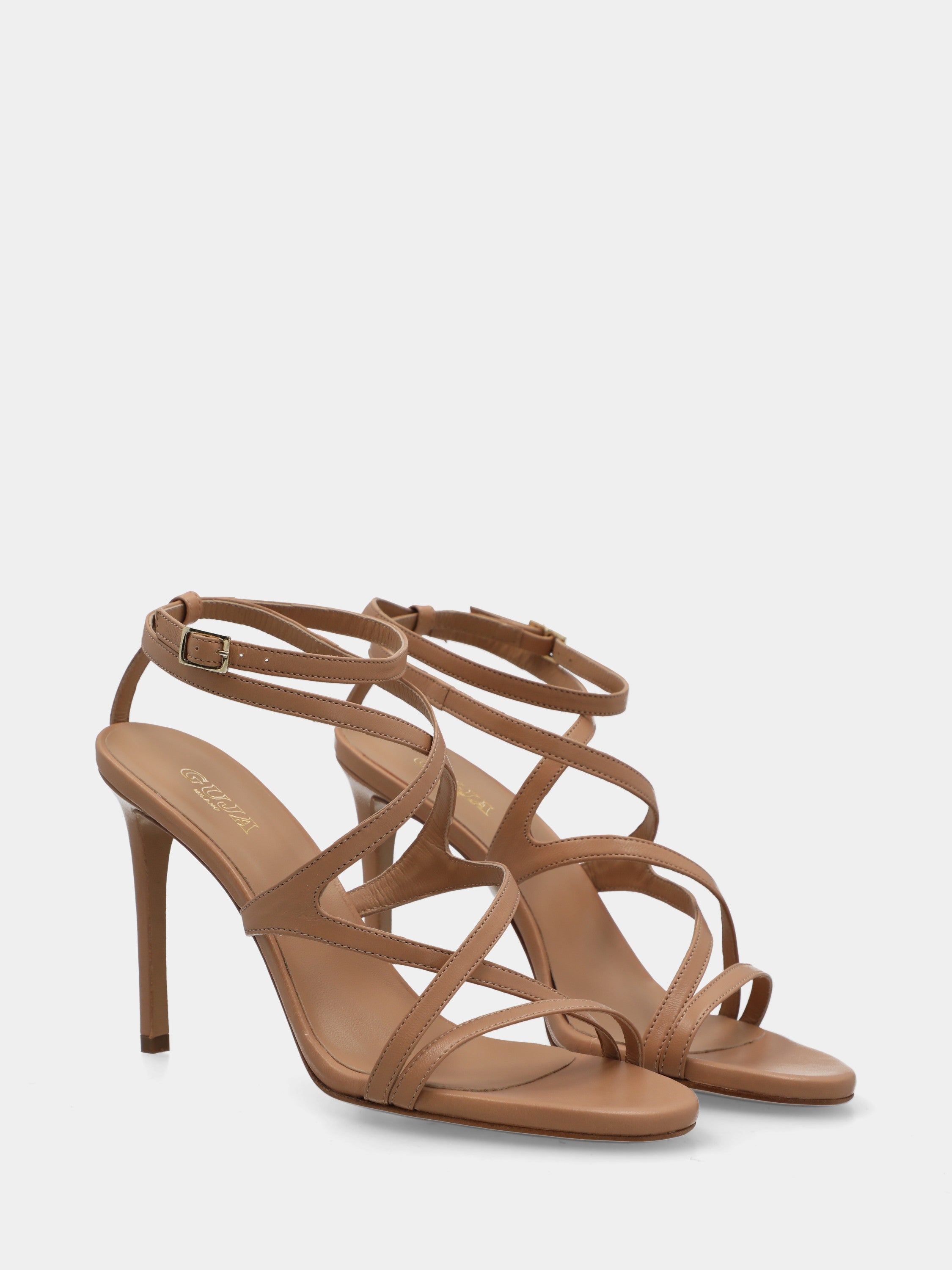 Sandalo in nappa beige con listini incrociati e stiletto 110mm