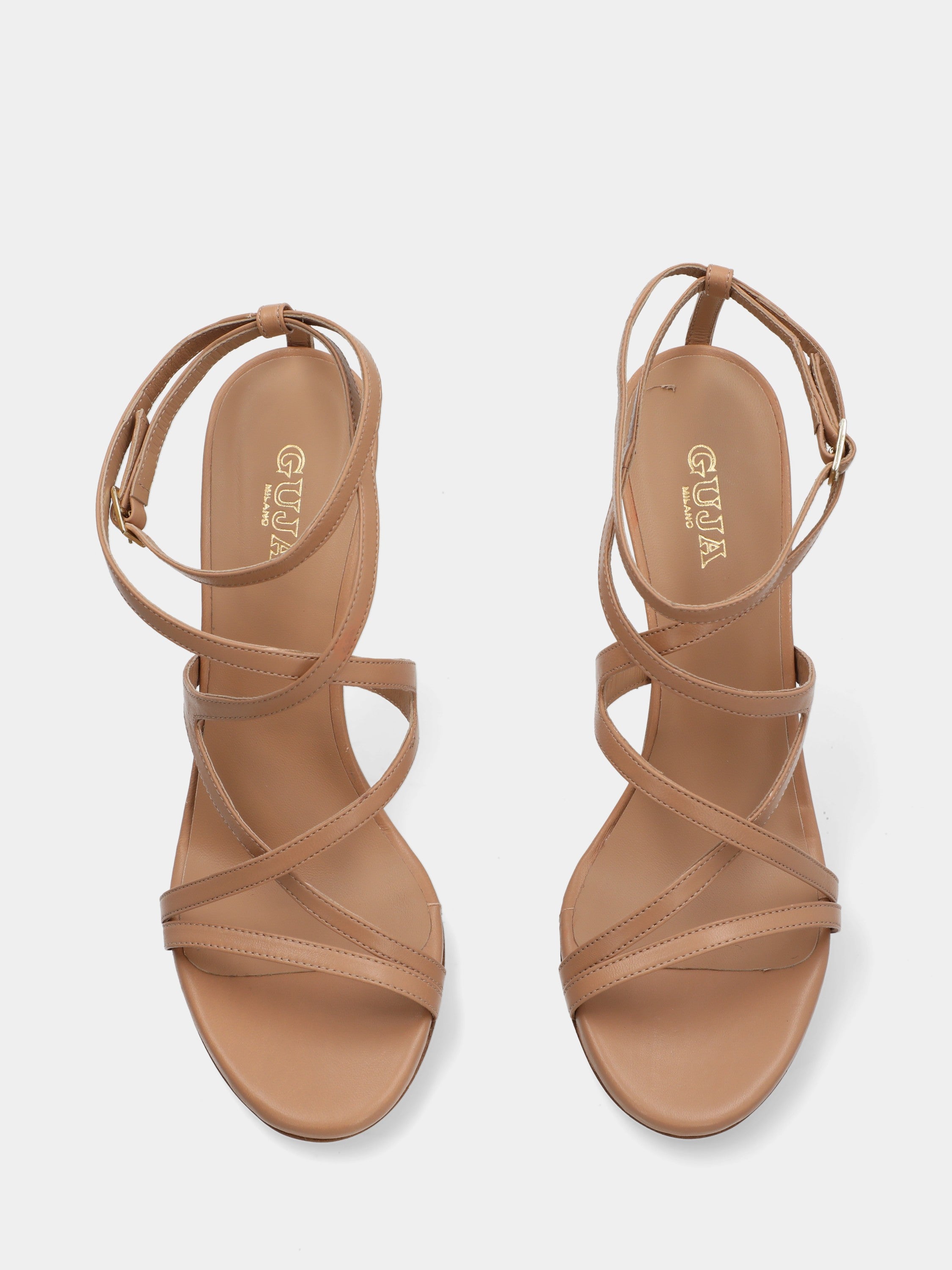 Sandalo in nappa beige con listini incrociati e stiletto 110mm