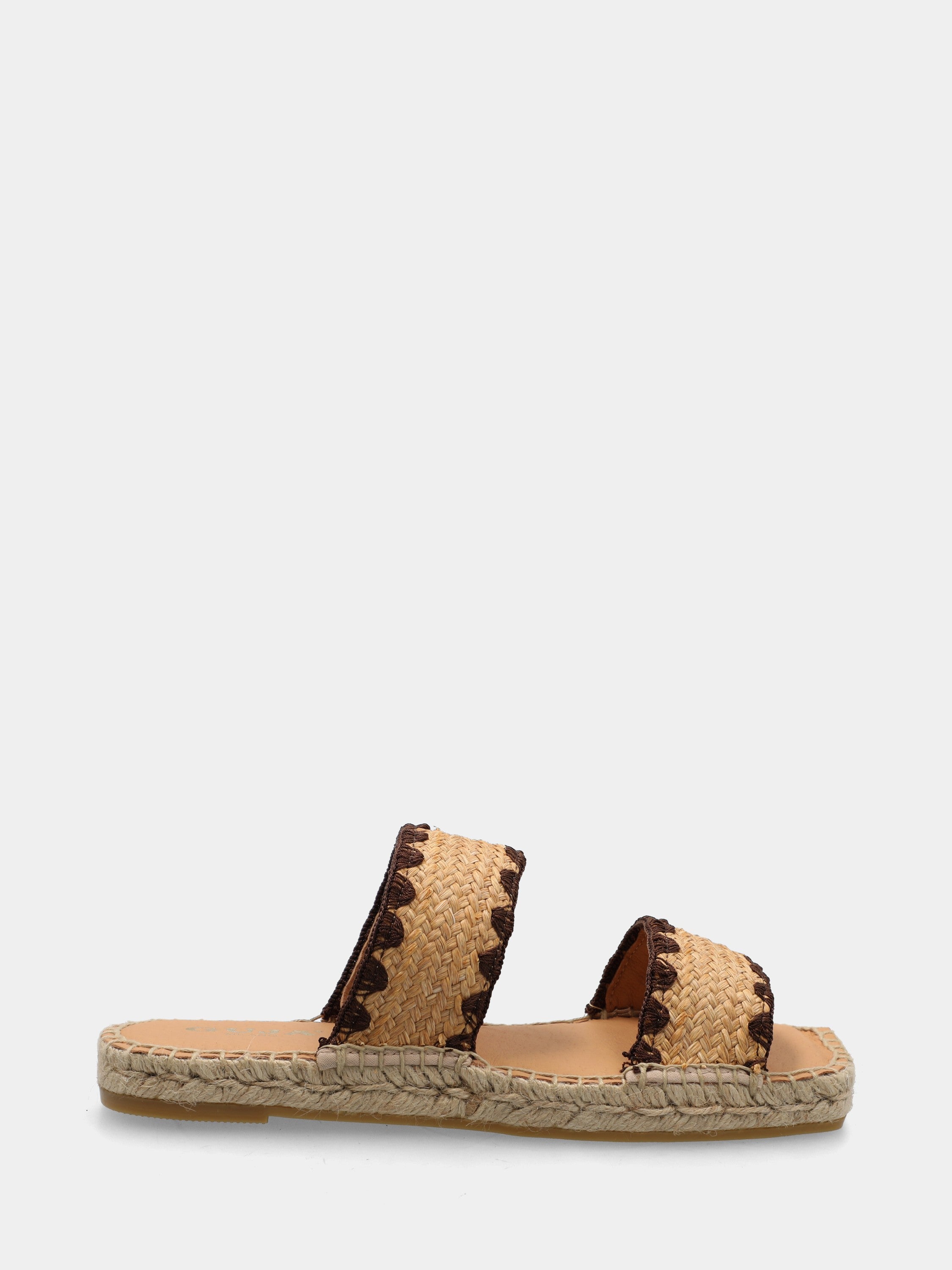 Ciabattina in raffia marrone con zeppa in corda