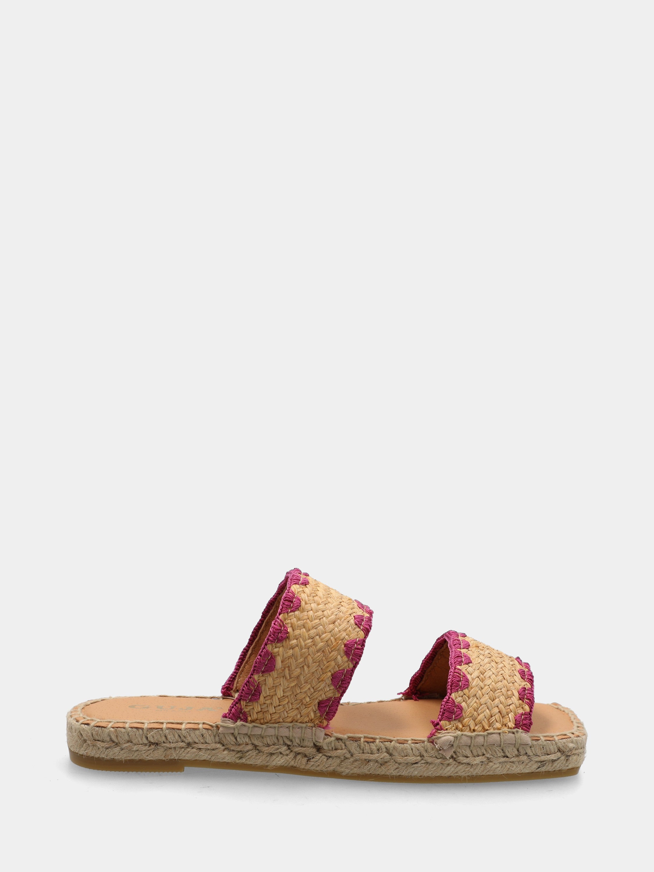Ciabattina in raffia fuxia con zeppa in corda