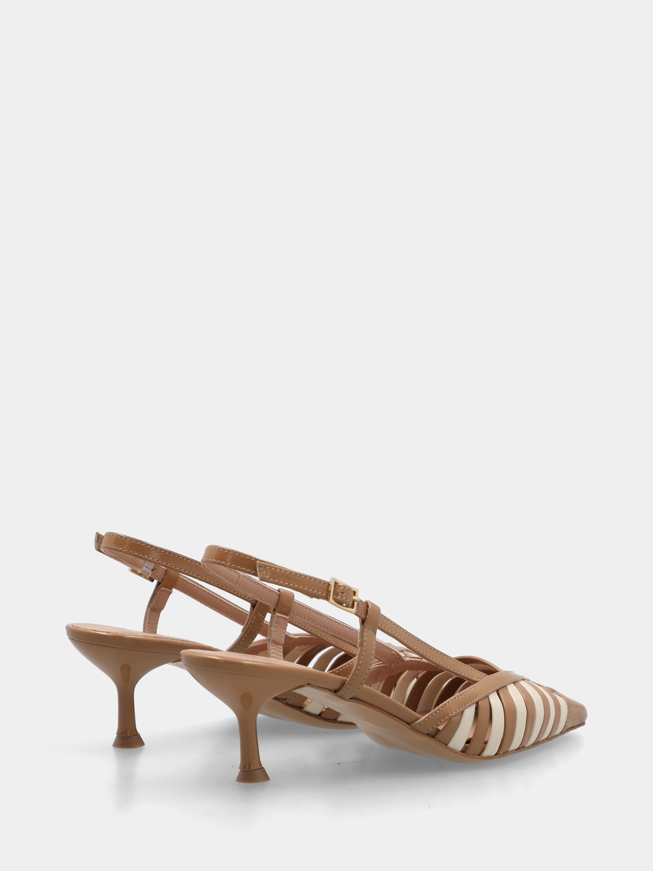 Slingback in leatherette leather and beige with cup heel