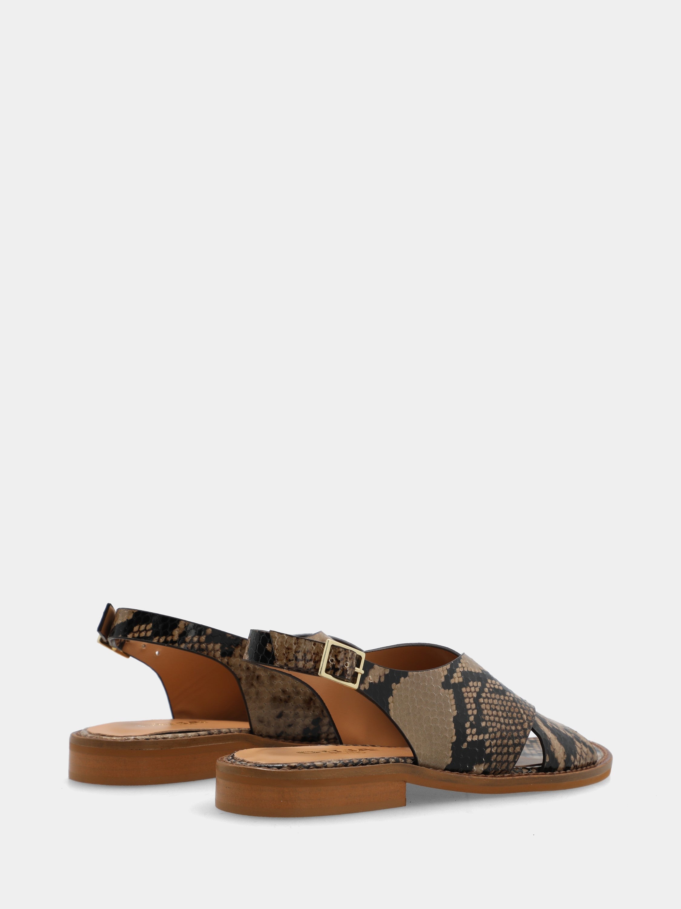 Sandalo in vitello animalier con fasce incrociate