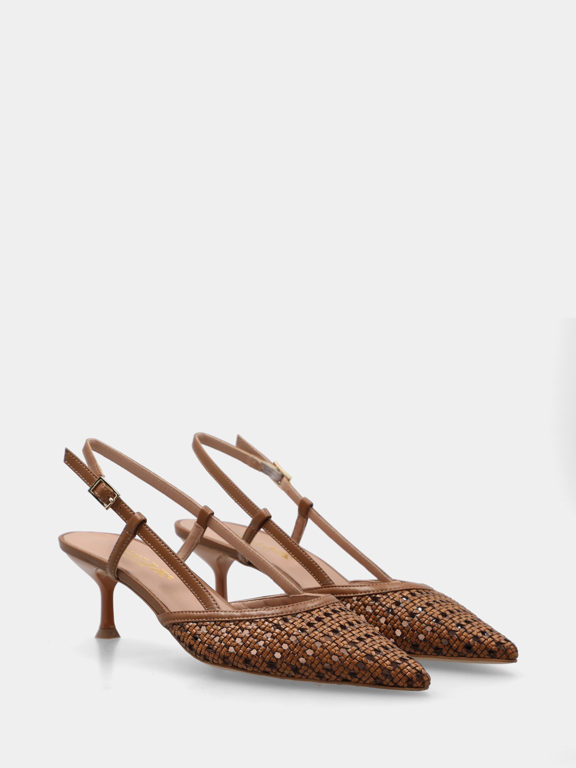 Slingback in Raffia Farbe Cuoio mit Kelchabsatz
