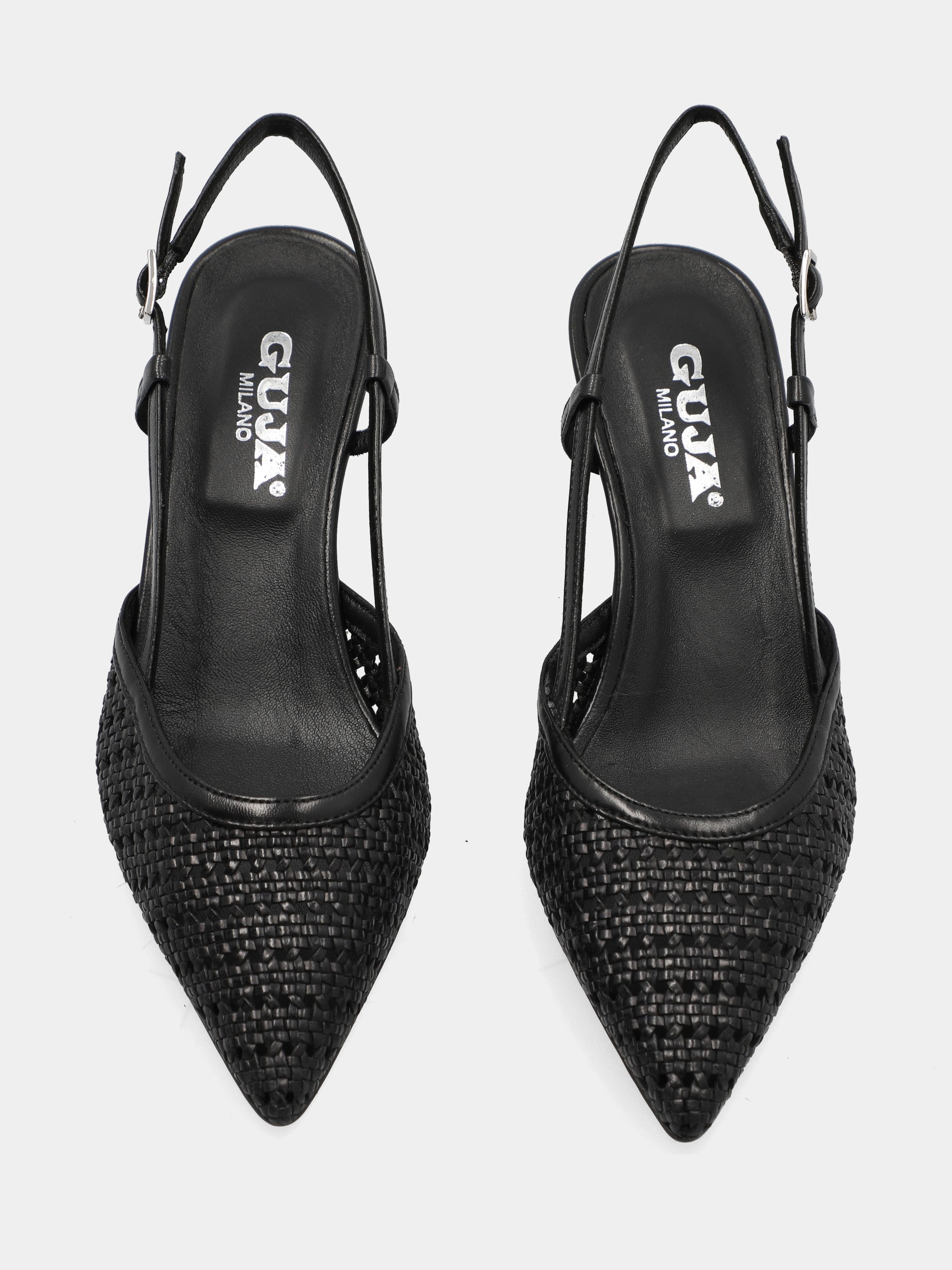 Black raffia slingback with cup heel