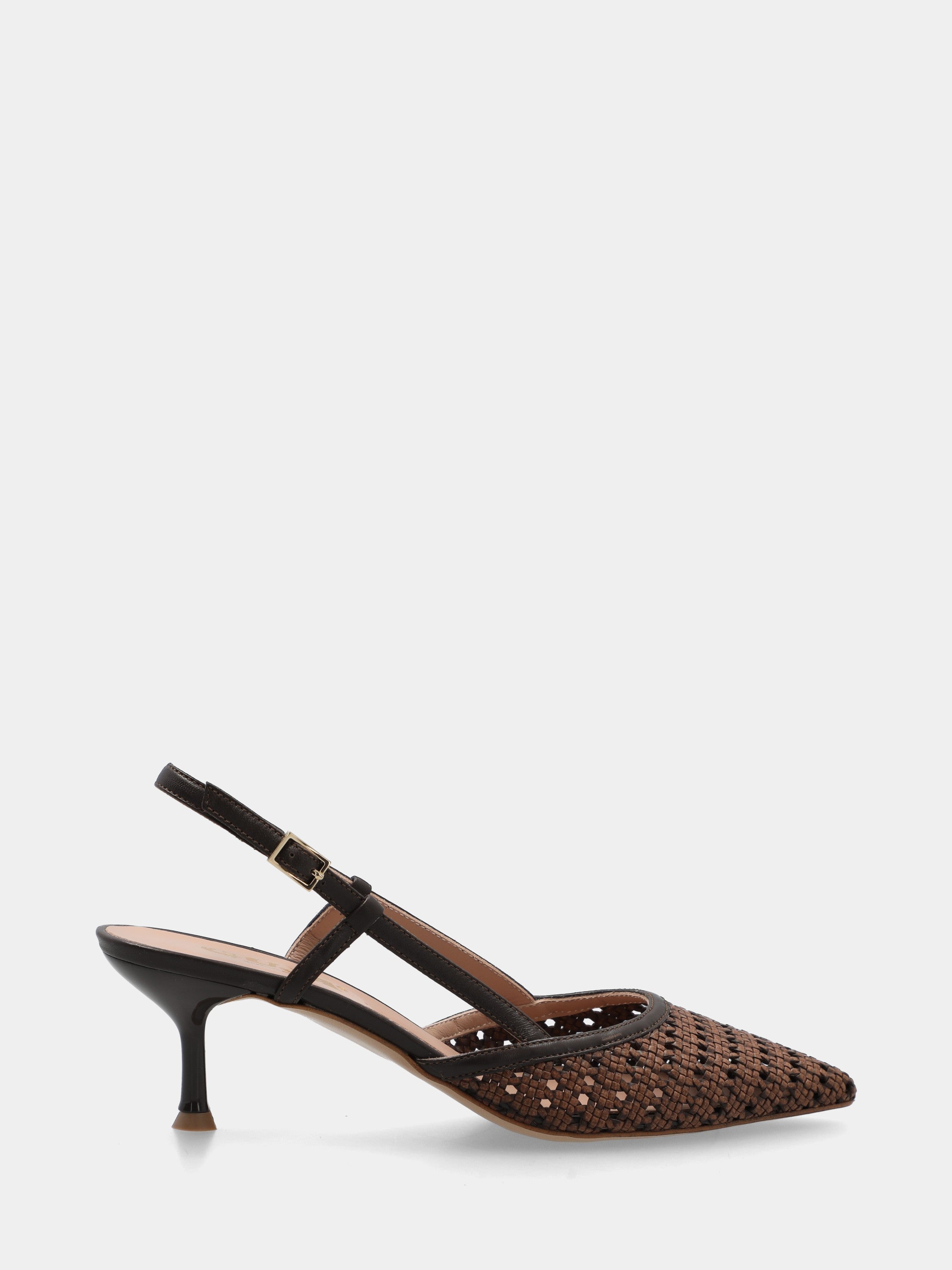 Slingback aus Raffia in Dunkelbraun mit Kelchabsatz