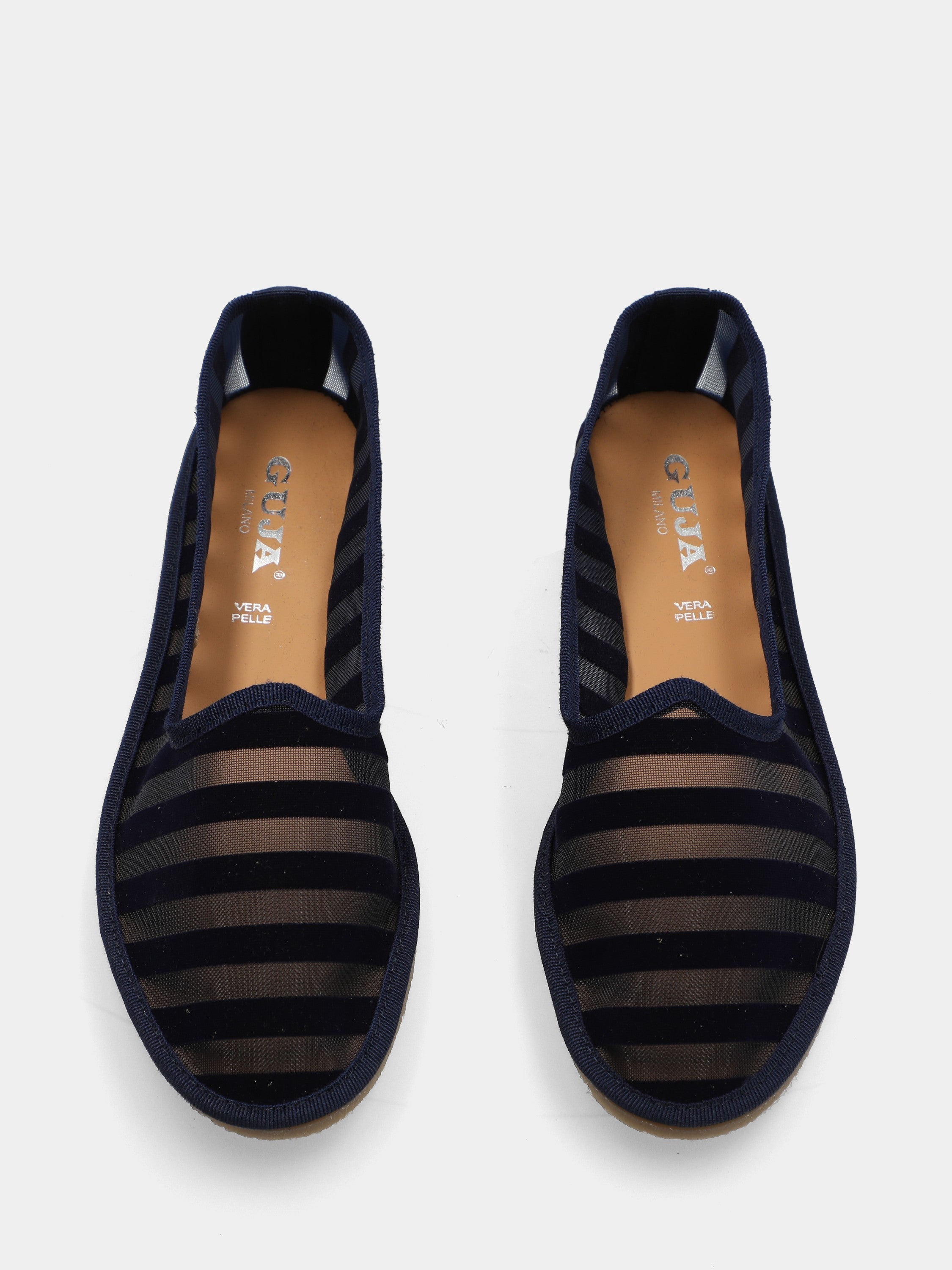 Pantofolina in zanzariera blu con striature in camoscio
