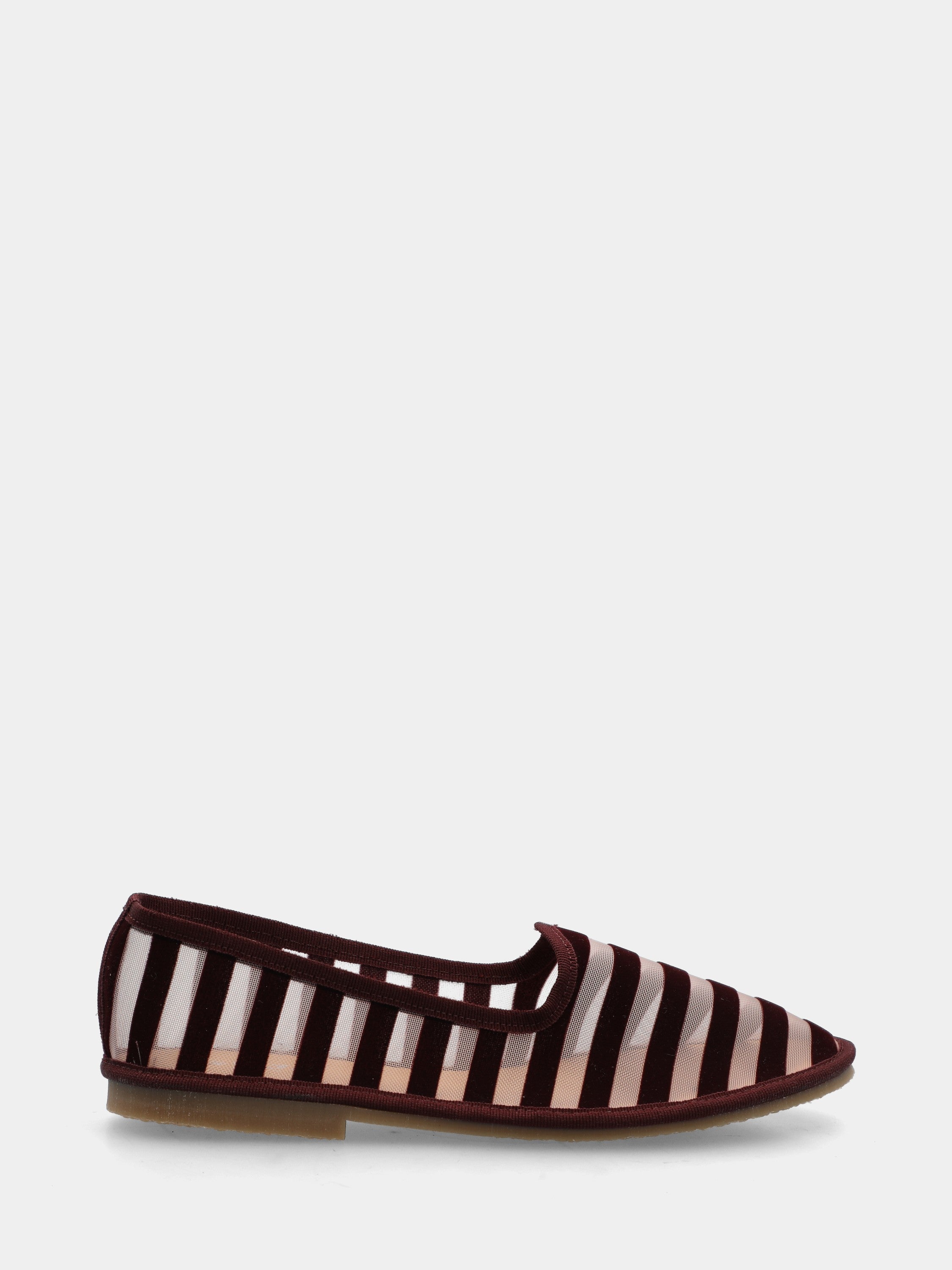 Pantofolina in zanzariera bordeaux con striature in camoscio