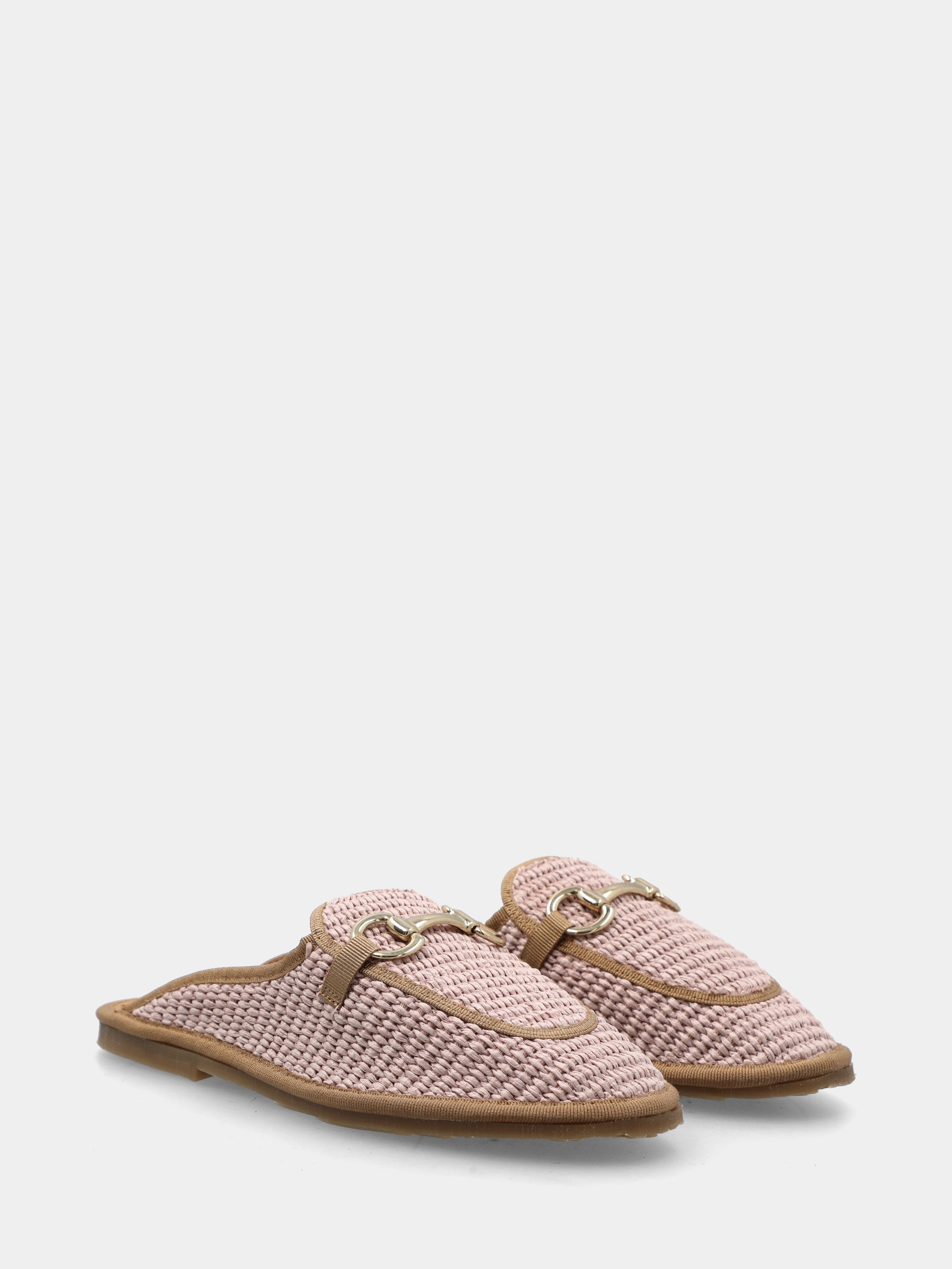 Sabot in raffia rosa con morsetto sul collo