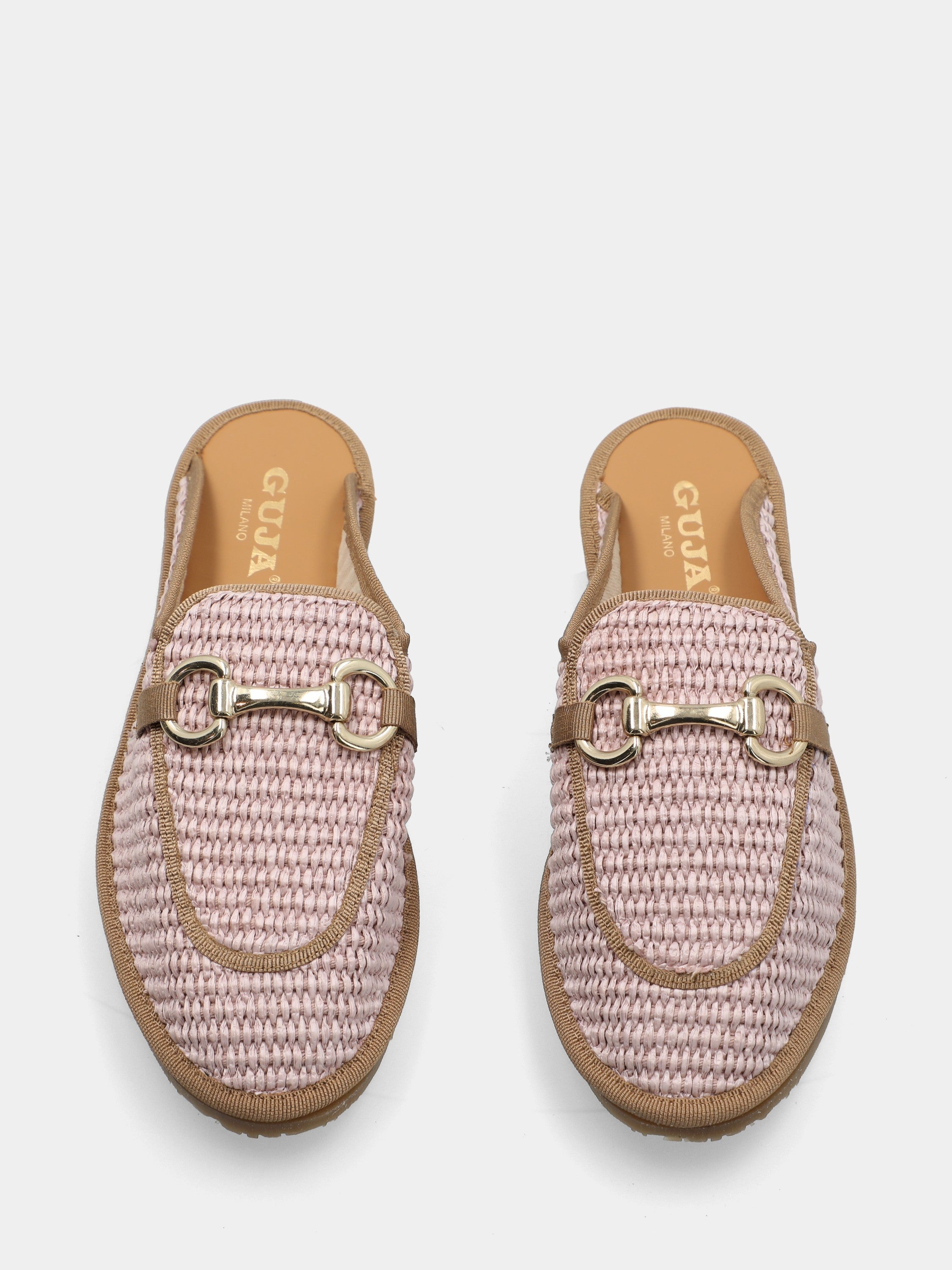 Sabot in raffia rosa con morsetto sul collo