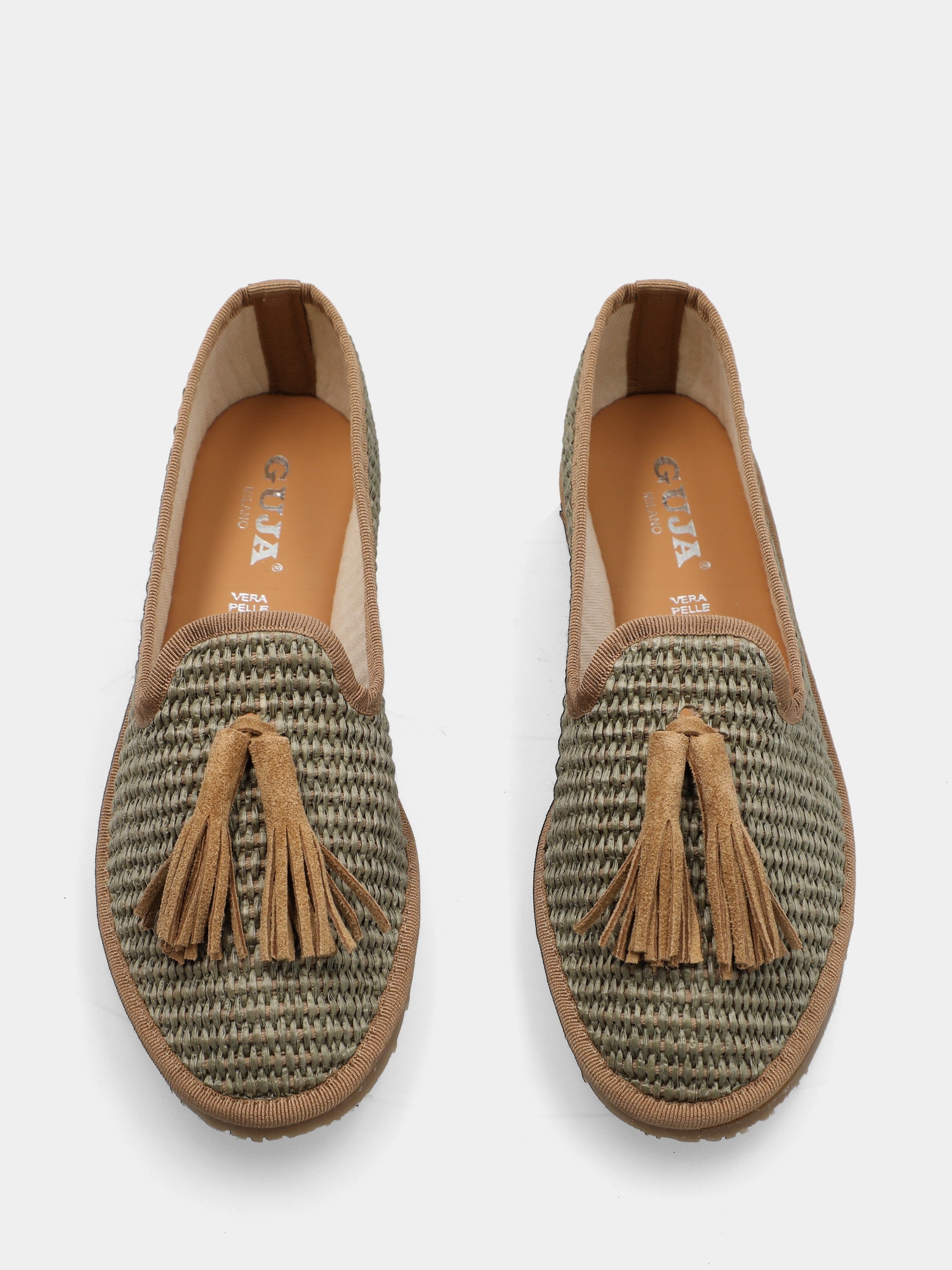 Friulana in raffia verde con nappine