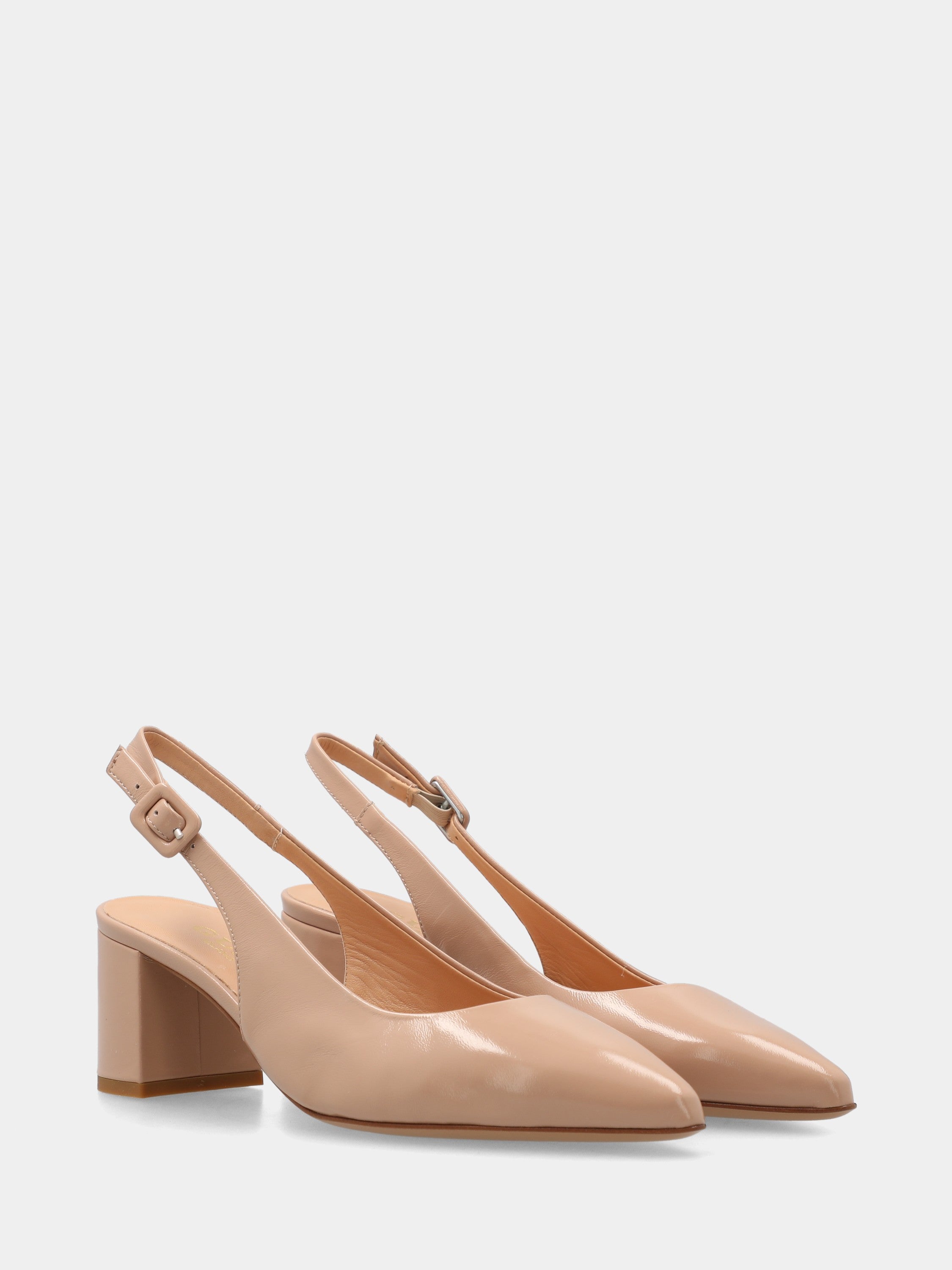 Slingback in verlux beige a sacchetto con tacco 50mm