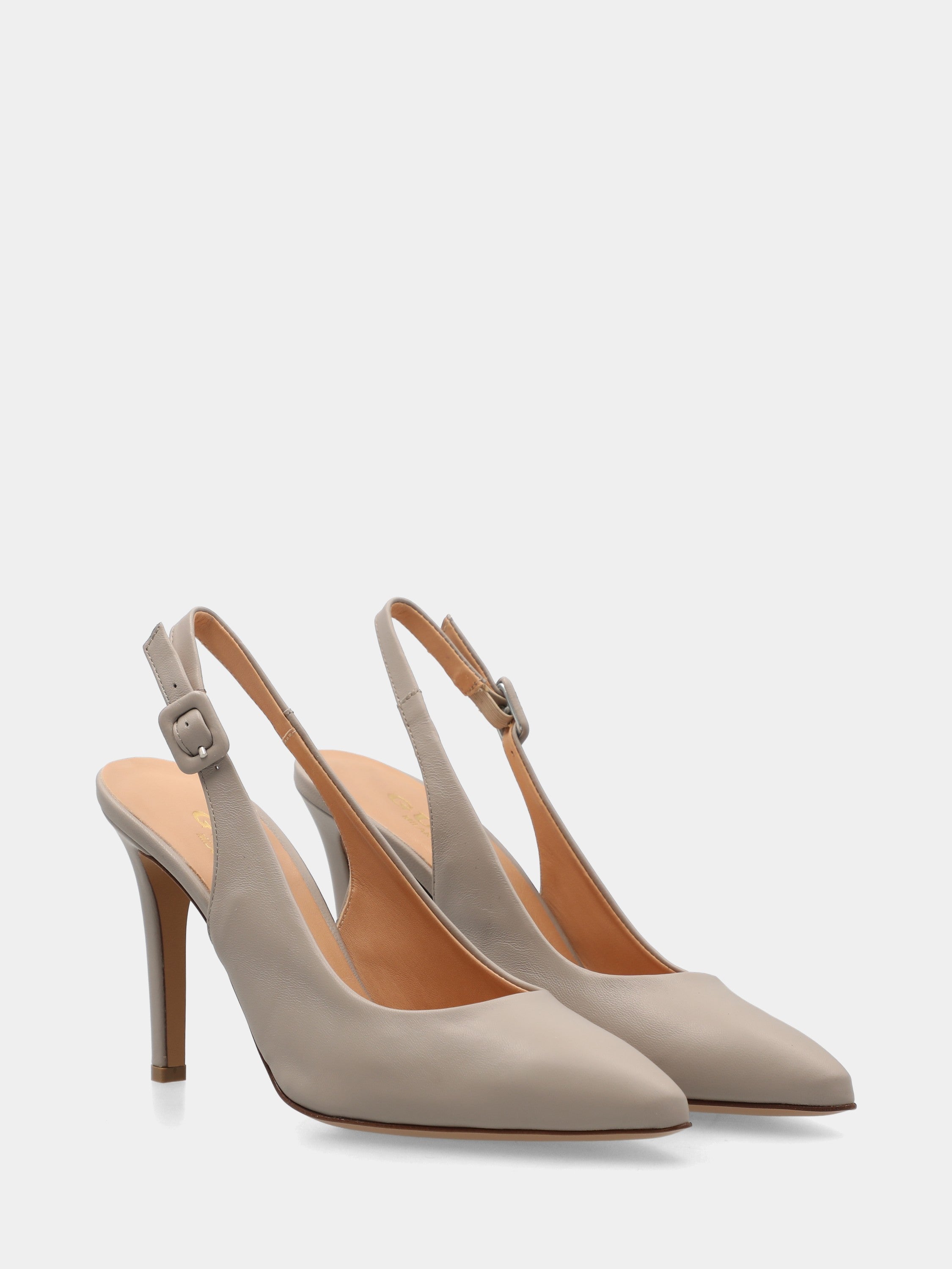 Slingback in nappa taupe a sacchetto con stiletto 90mm