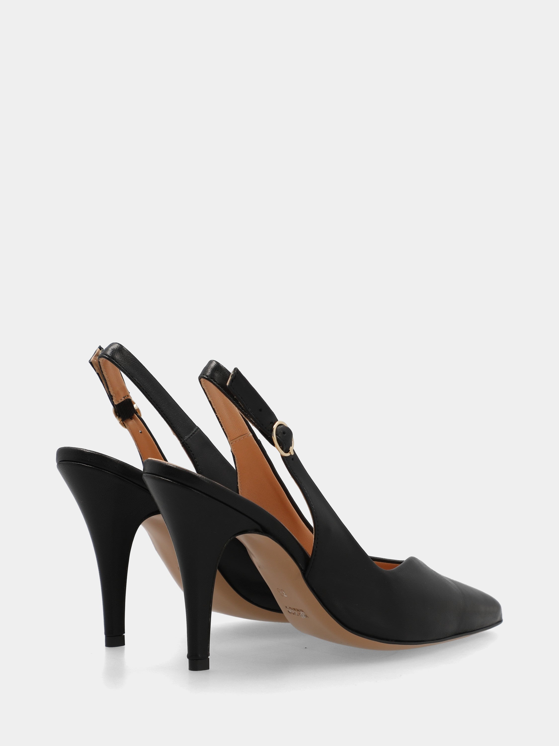 Slingback en nappa noire en construction sacchetto avec talon conique 90 mm