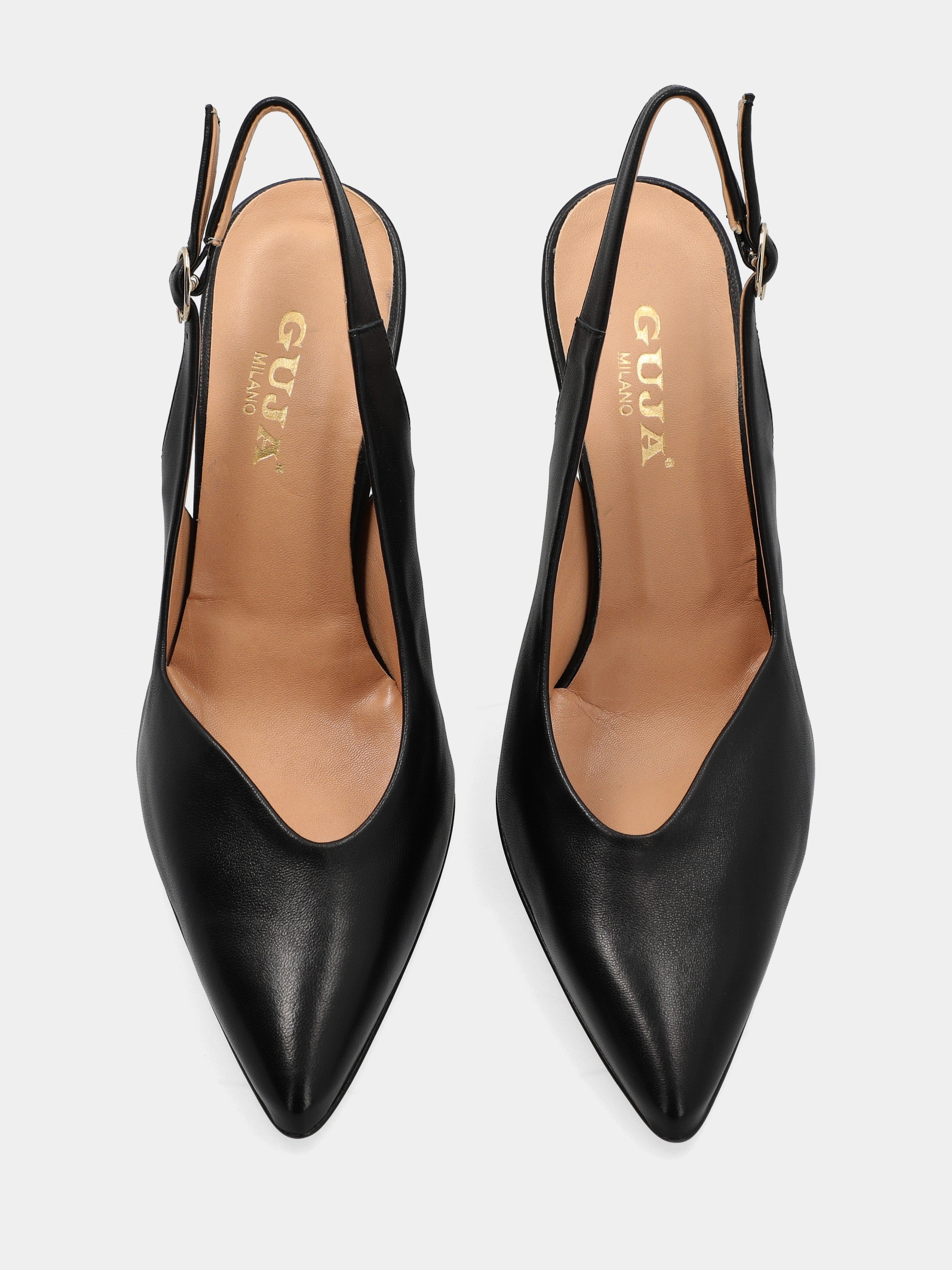 Slingback en nappa noire en construction sacchetto avec talon conique 90 mm