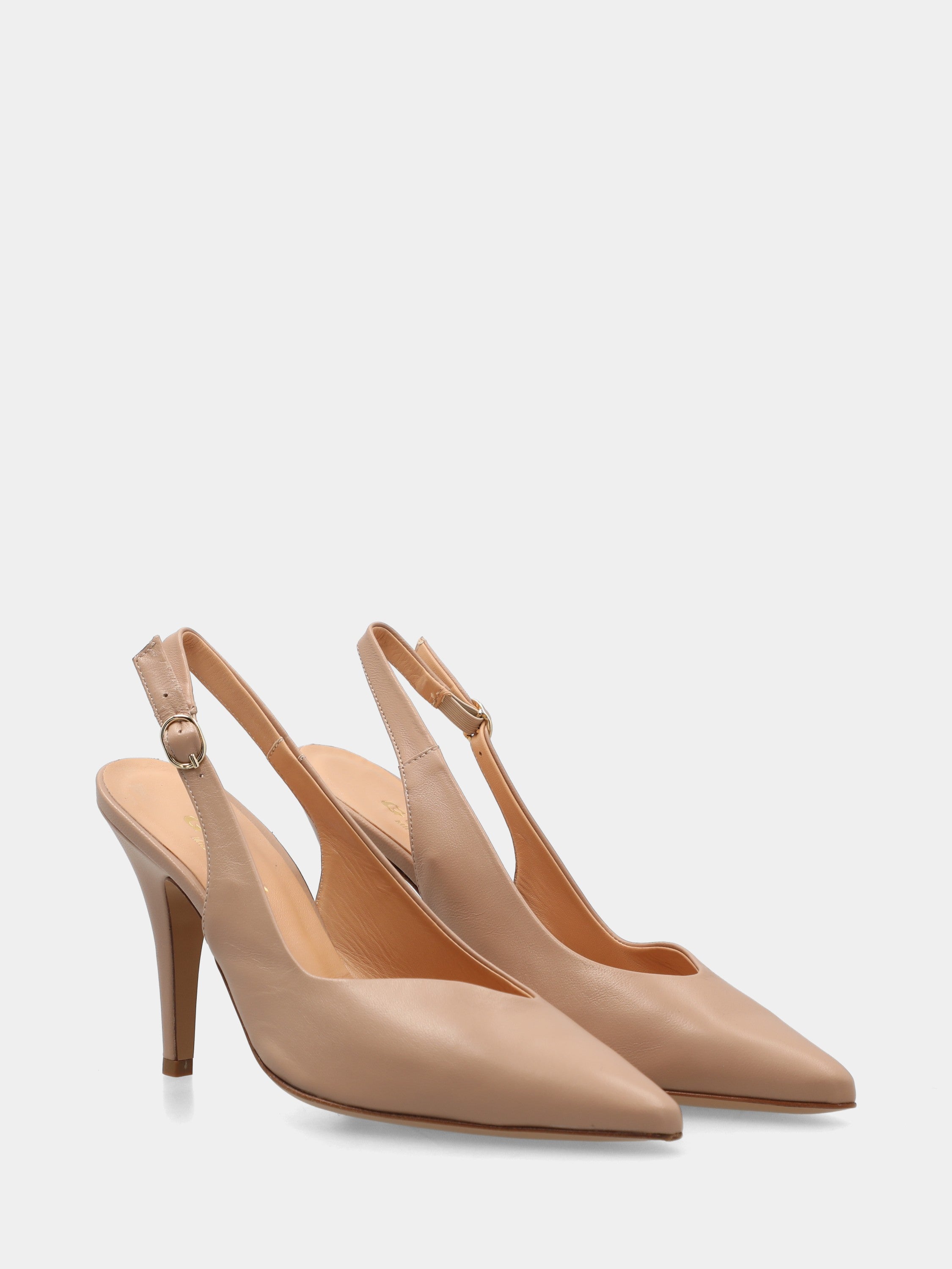 Slingback in nappa beige a sacchetto con tacco conico 90mm