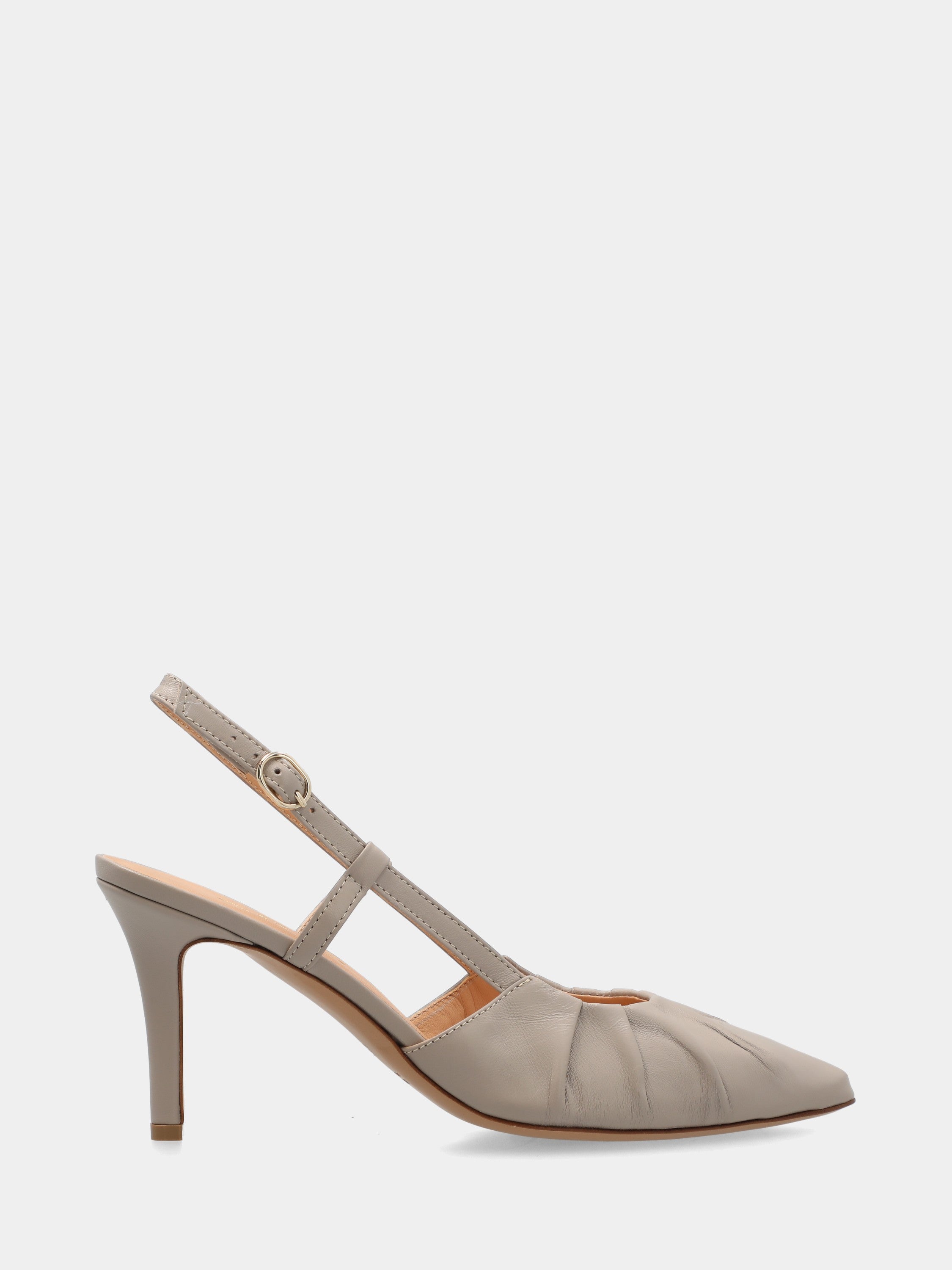 Slingback in nappa taupe a sacchetto con tacco a coda