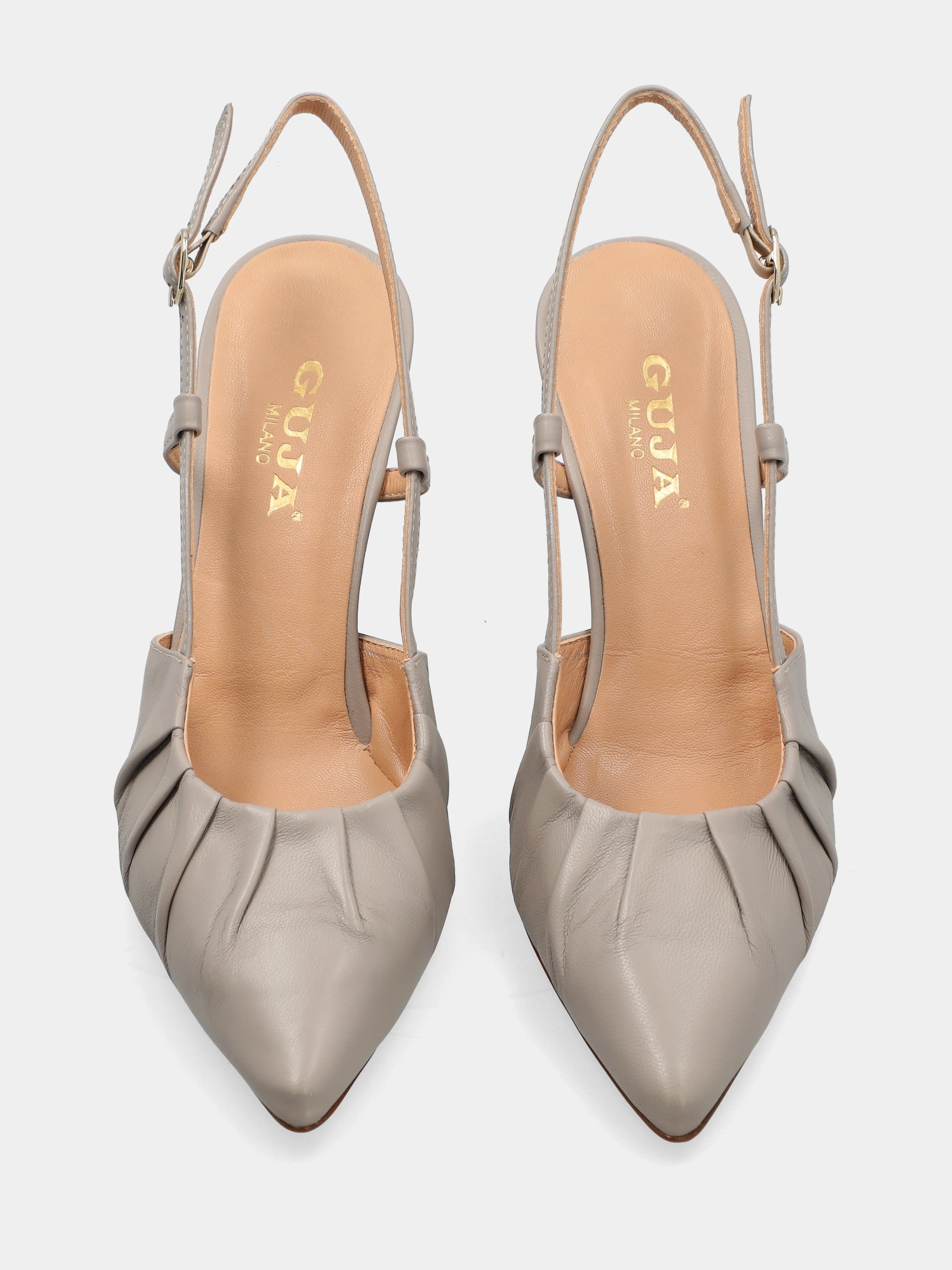 Taupe nappa sacchetto-constructed slingback with kitten heel