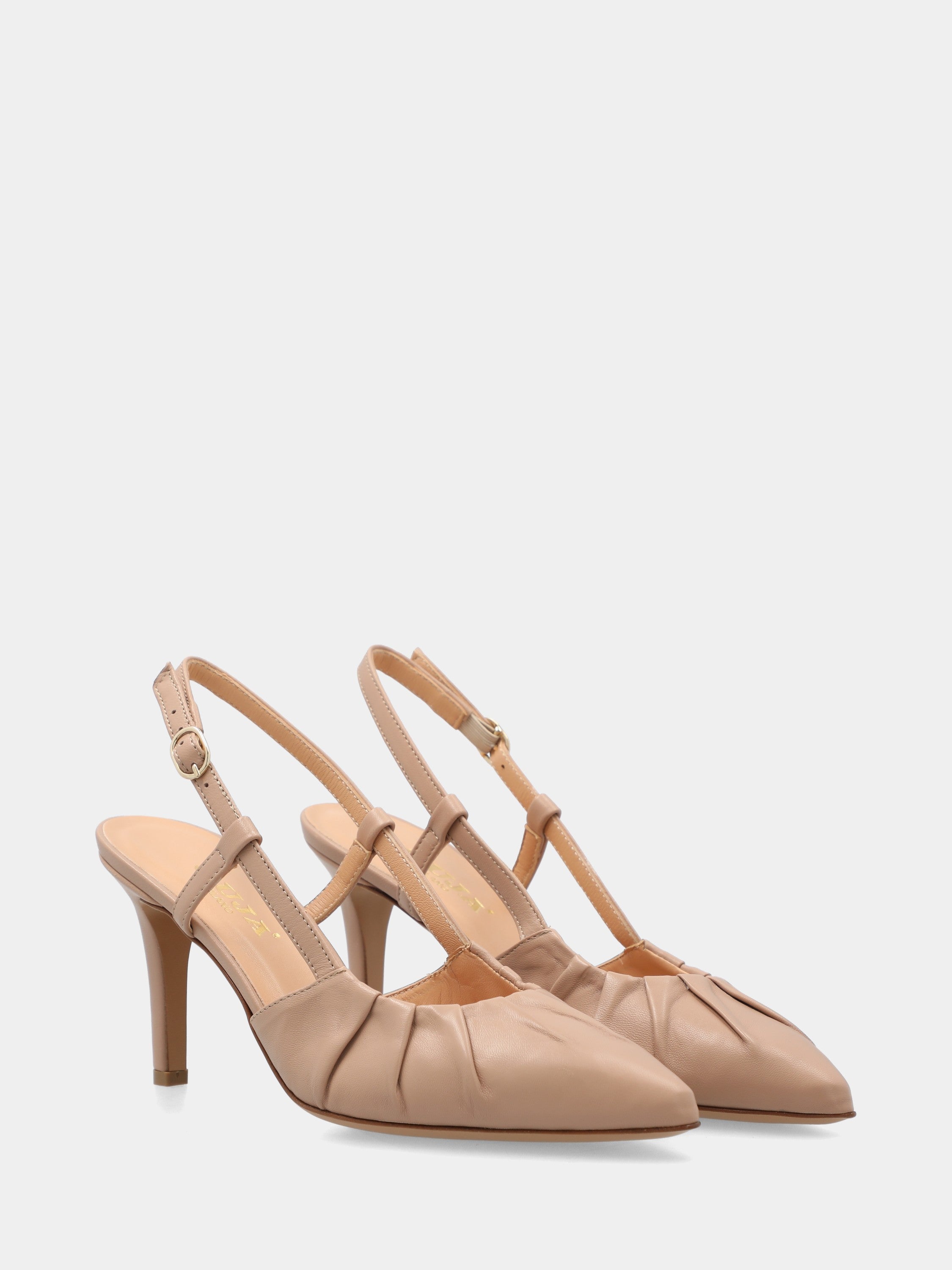 Slingback in nappa beige a sacchetto con tacco a coda