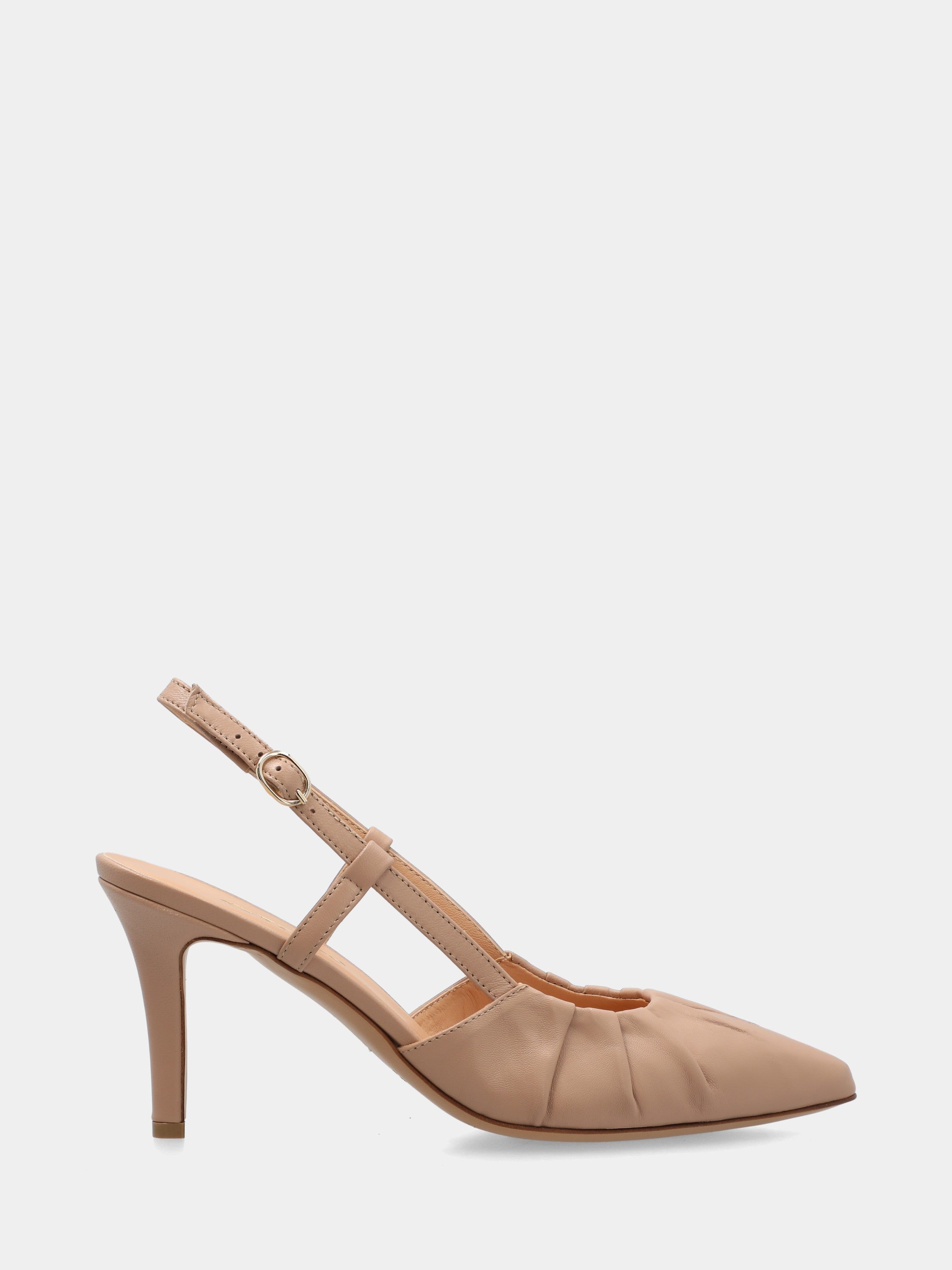 Beige nappa sacchetto-constructed slingback with kitten heel