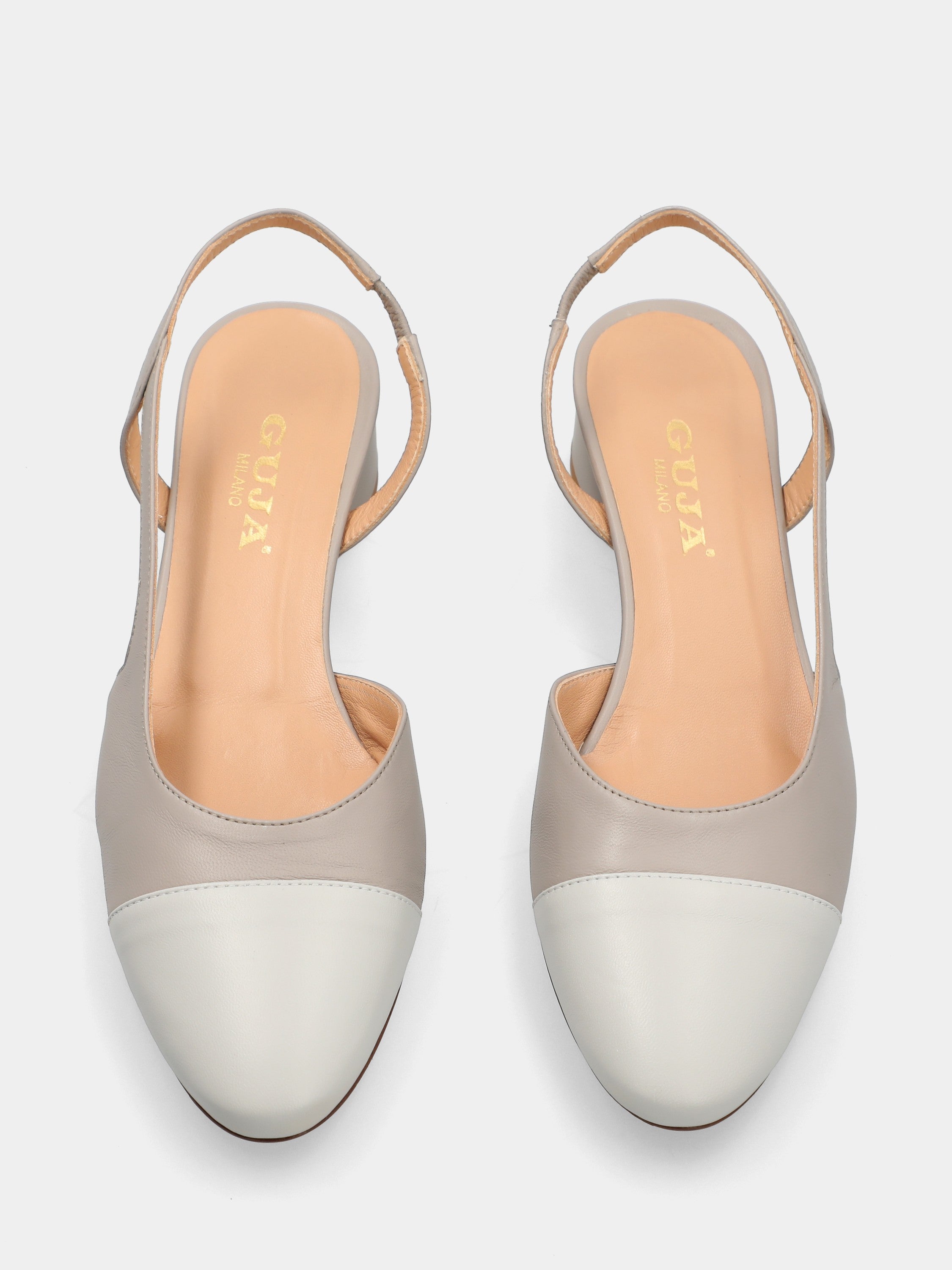 Slingback in nappa bicolore grigio e taupe