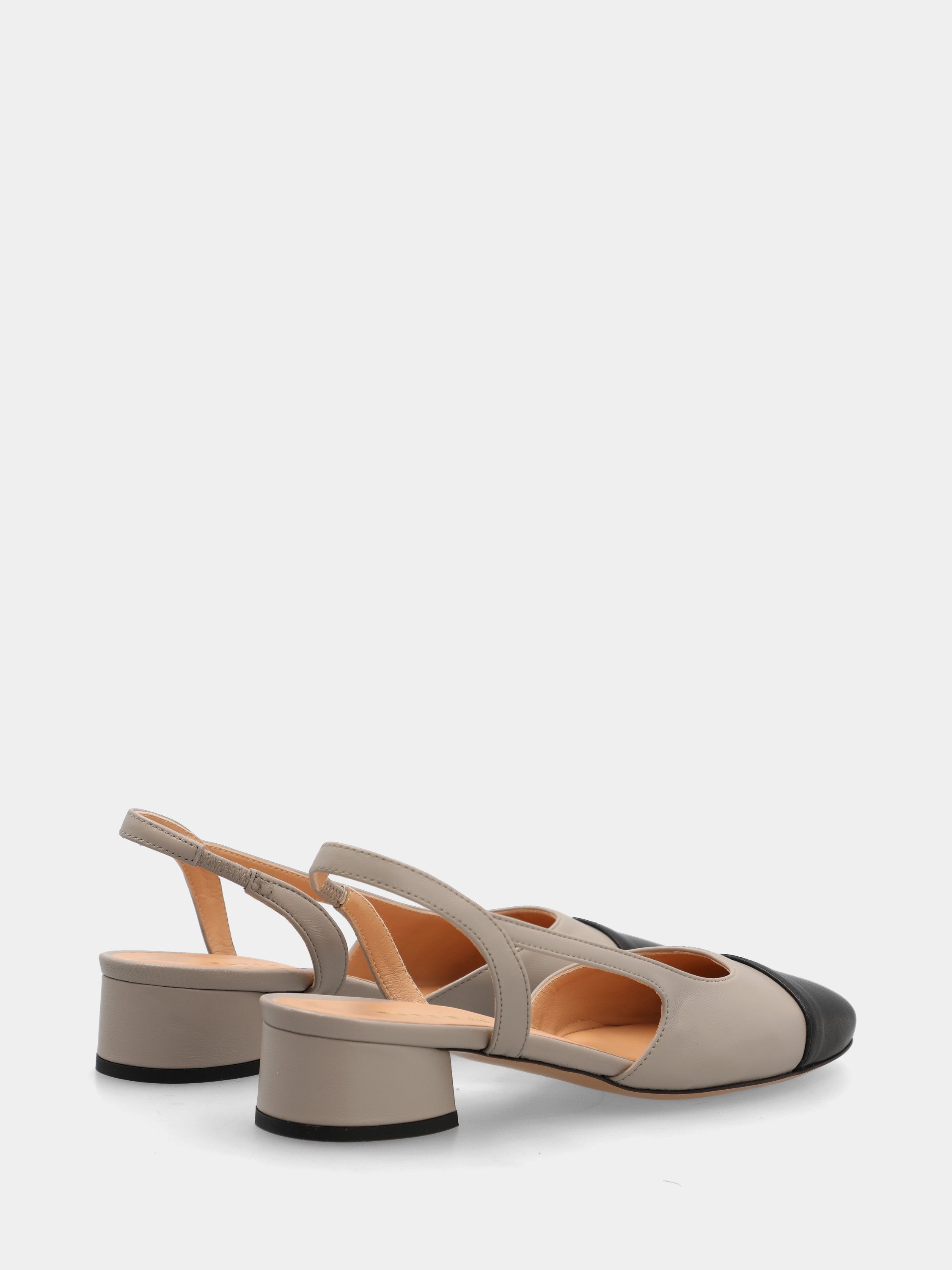 Slingback in nappa bicolore nero e taupe