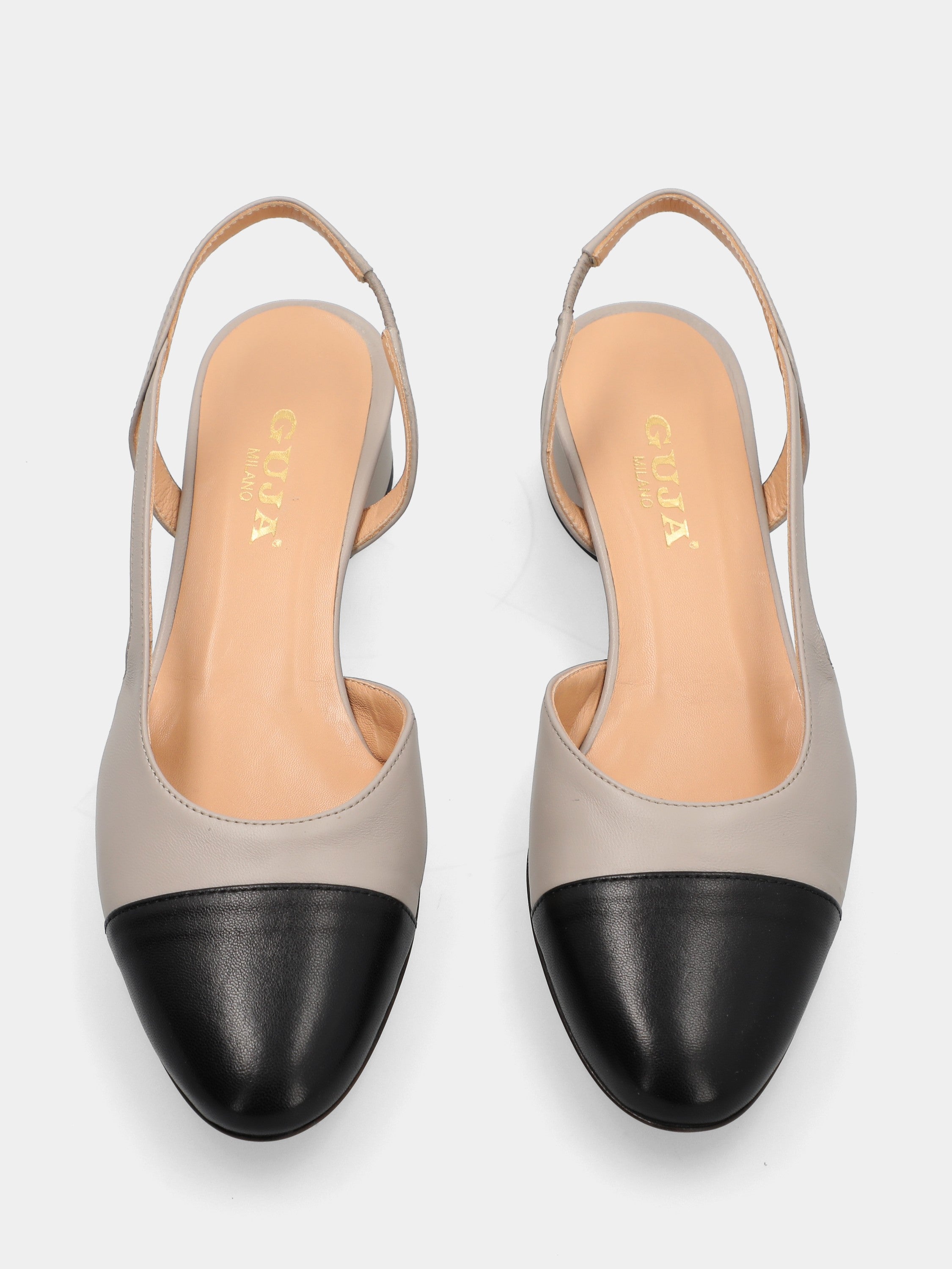 Slingback in nappa bicolore nero e taupe