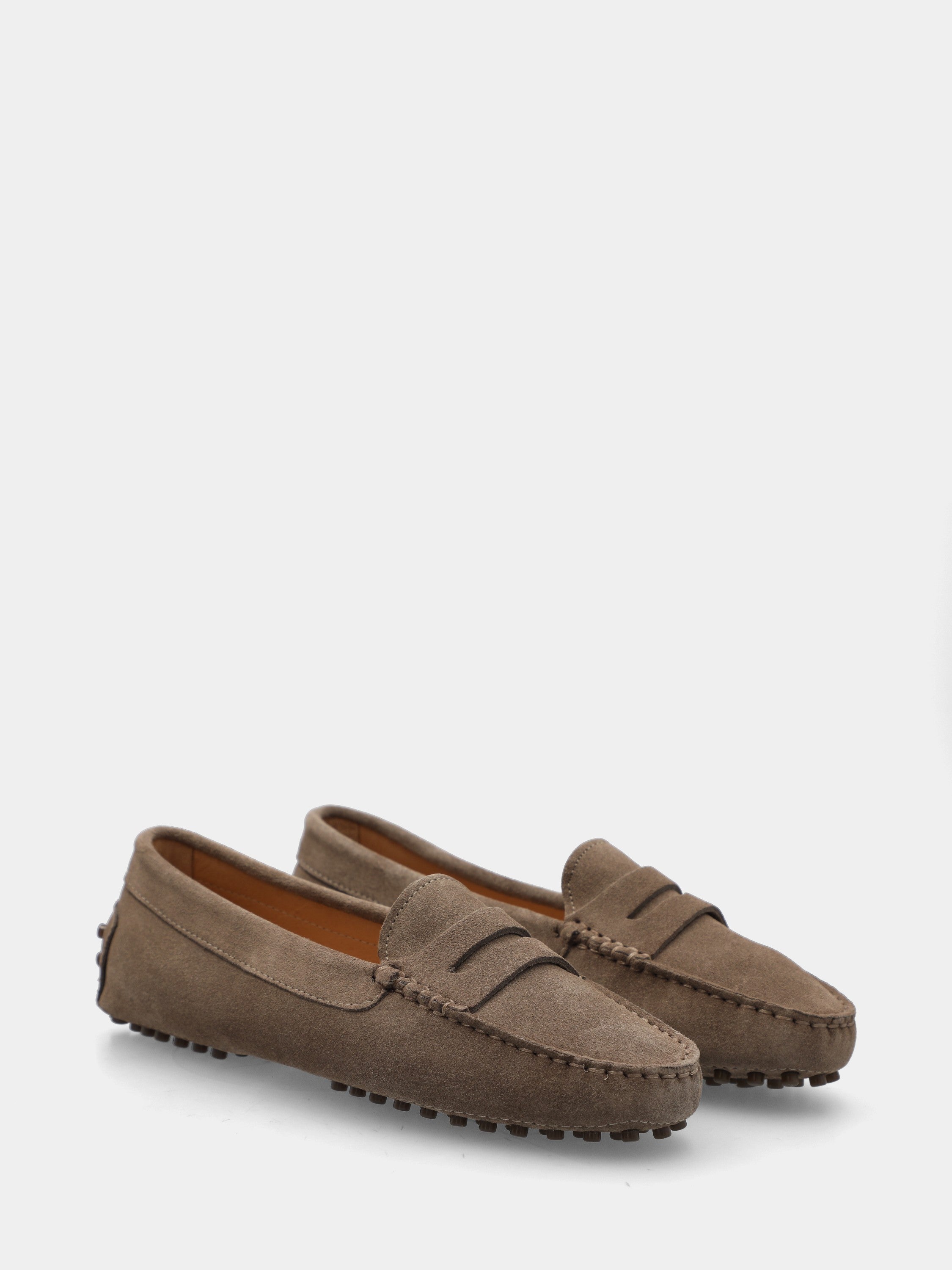 Mocassino flat in camoscio grigio con fondo a pallini