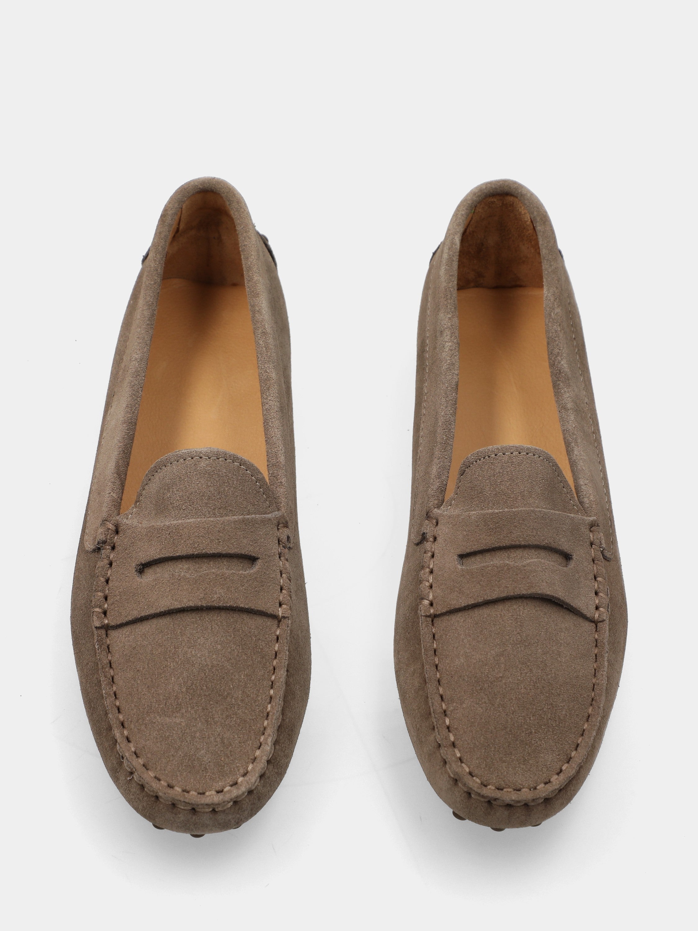 Mocassino flat in camoscio grigio con fondo a pallini