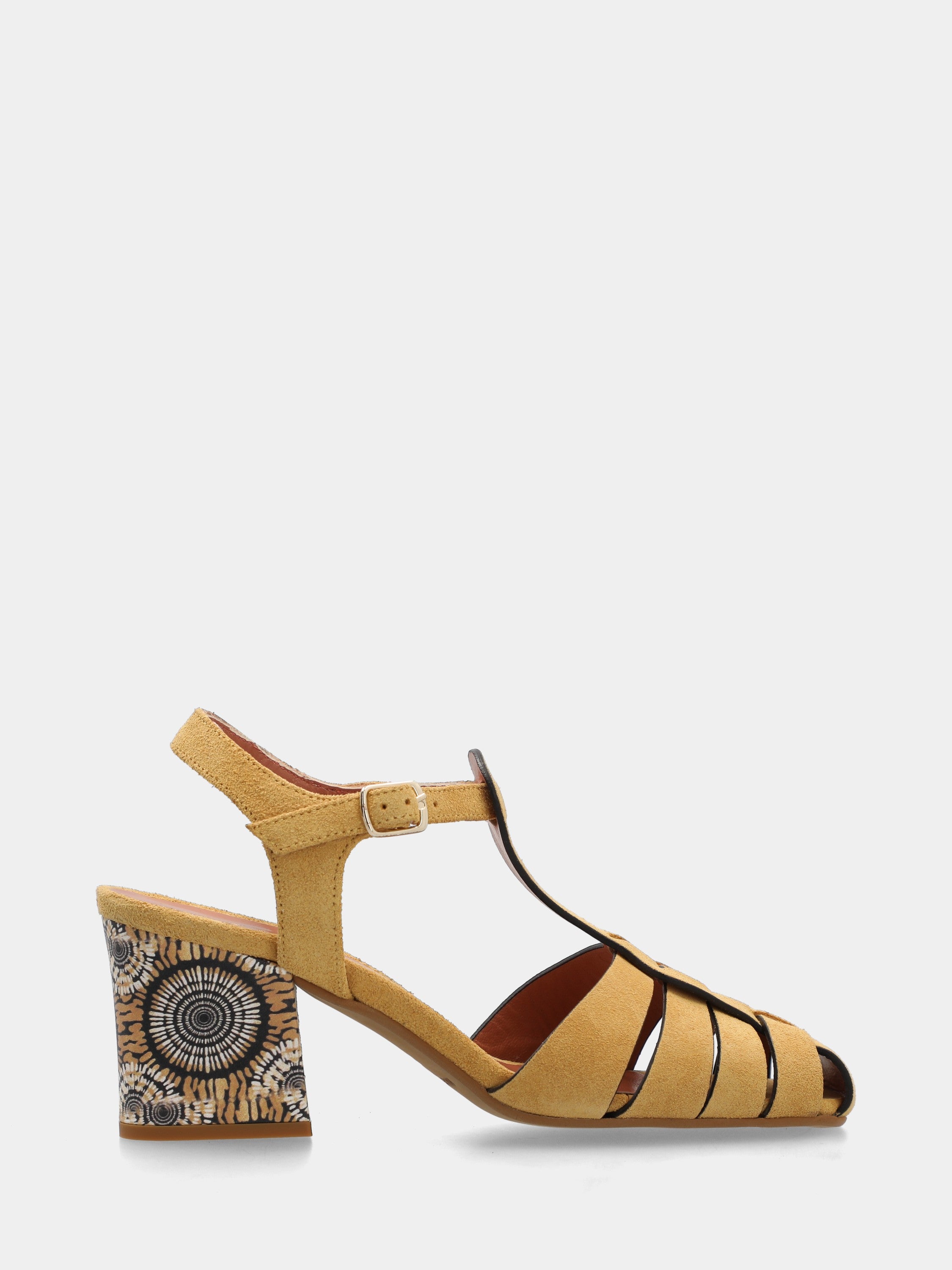 T-Bar-Sandalette aus Wildleder in Senfgelb mit 70mm Blockabsatz