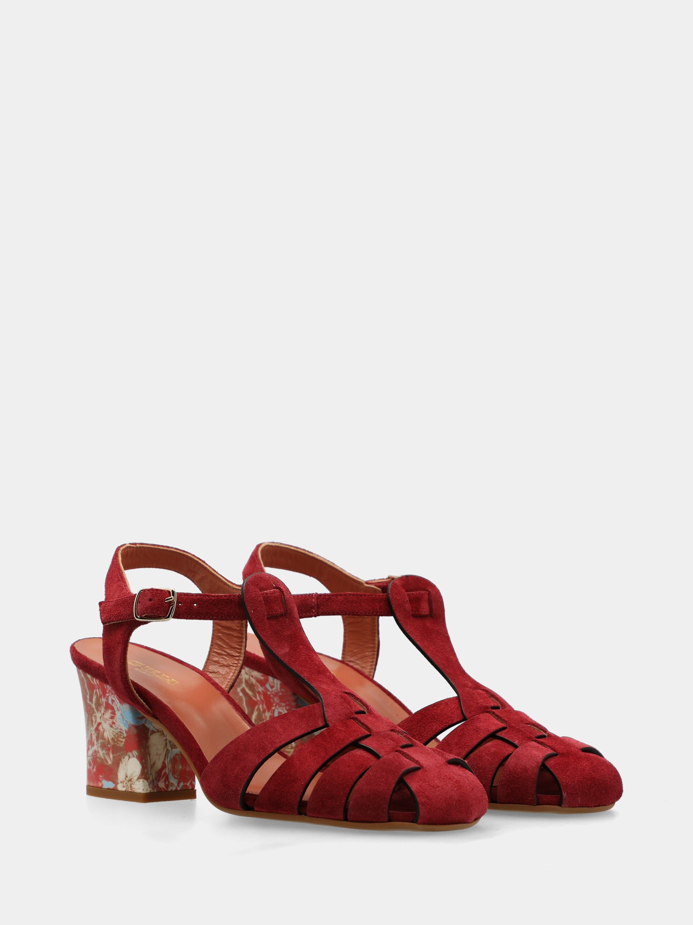 Roter Wildleder T-Riemchen-Sandalette mit 70mm Blockabsatz