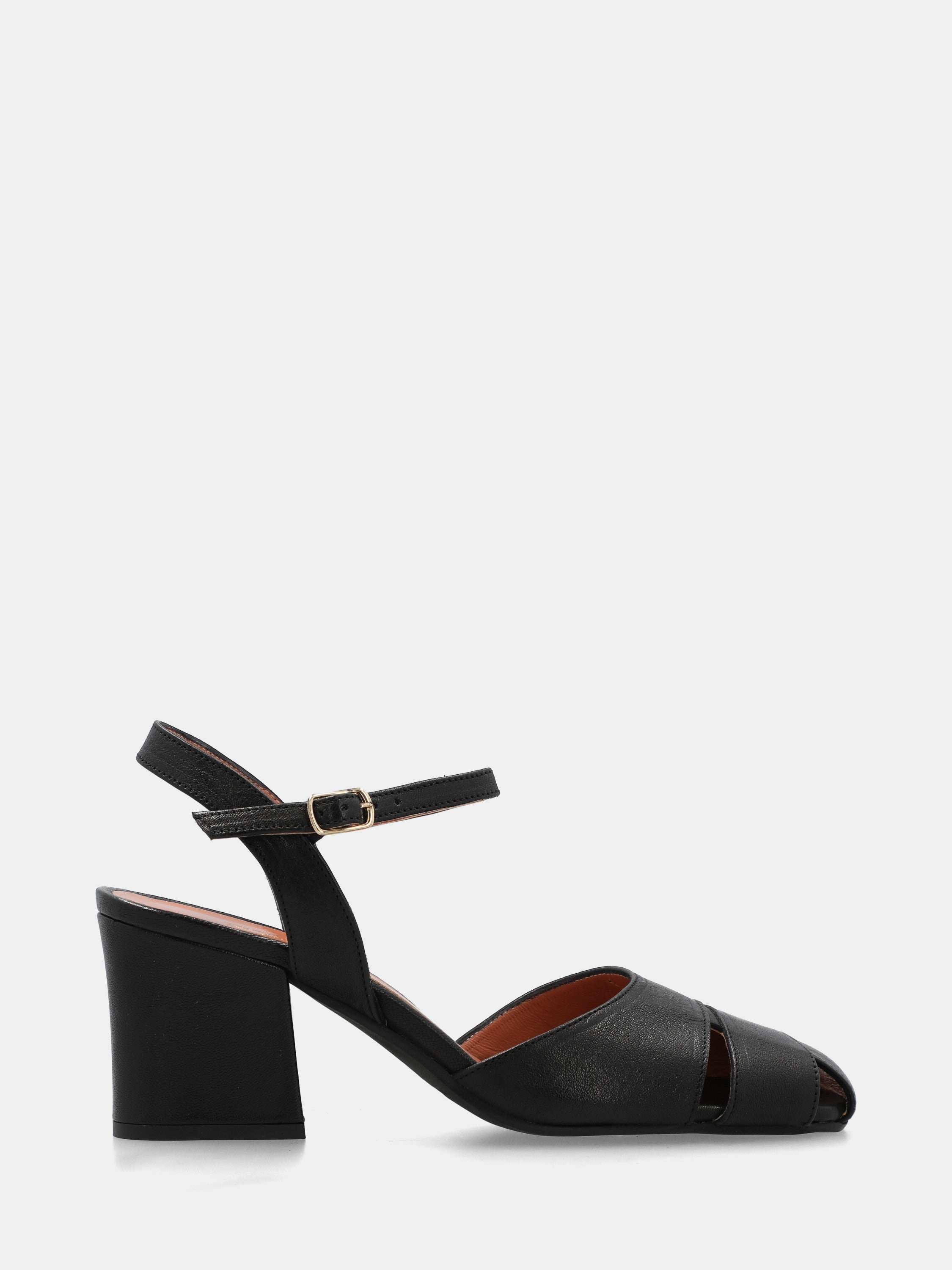 Sandales en veau noir avec talon bloc et brides sur la plante du pied