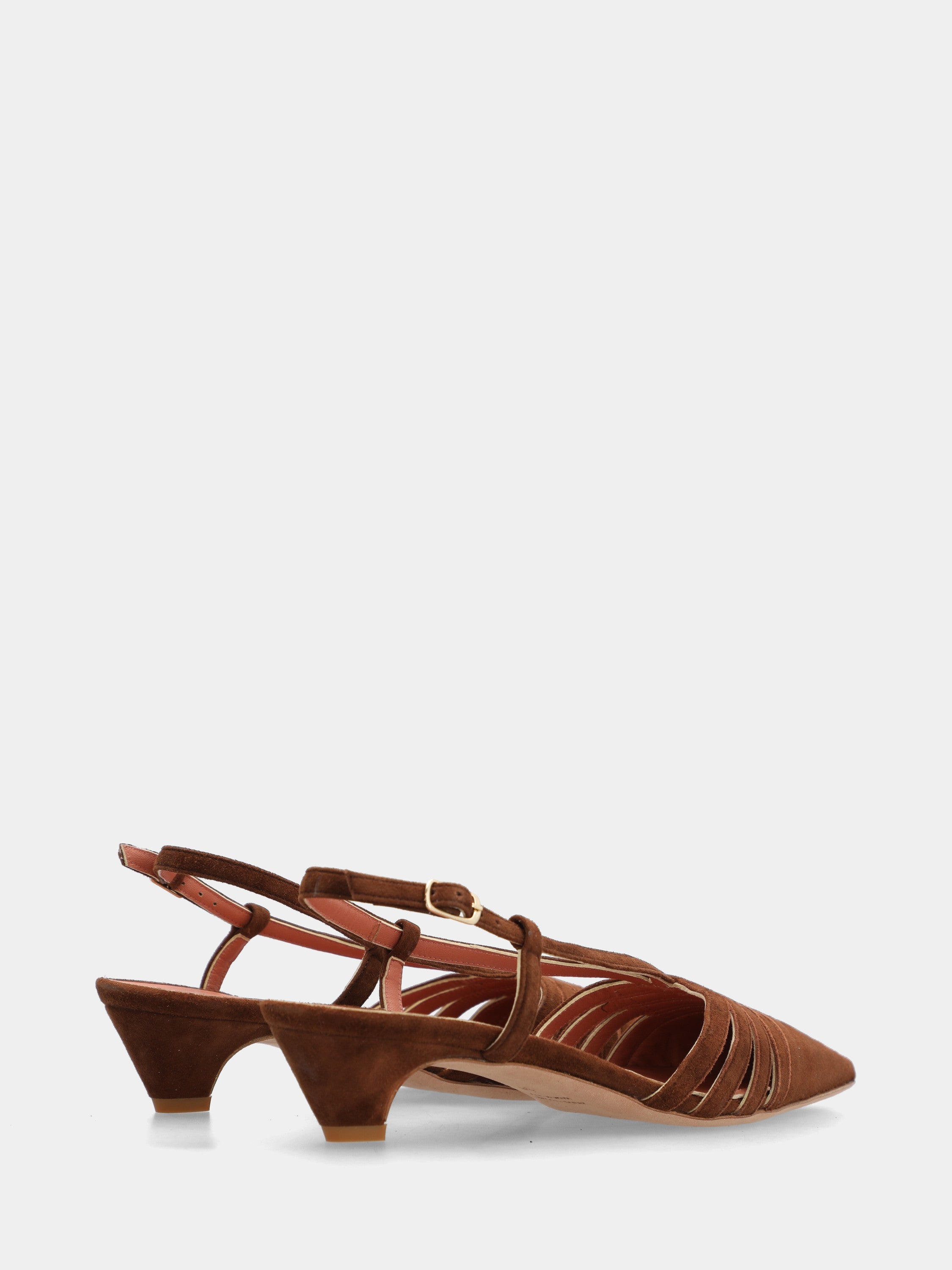 Slingback aus Wildleder in Dunkelbraun mit konischem Pfennigabsatz
