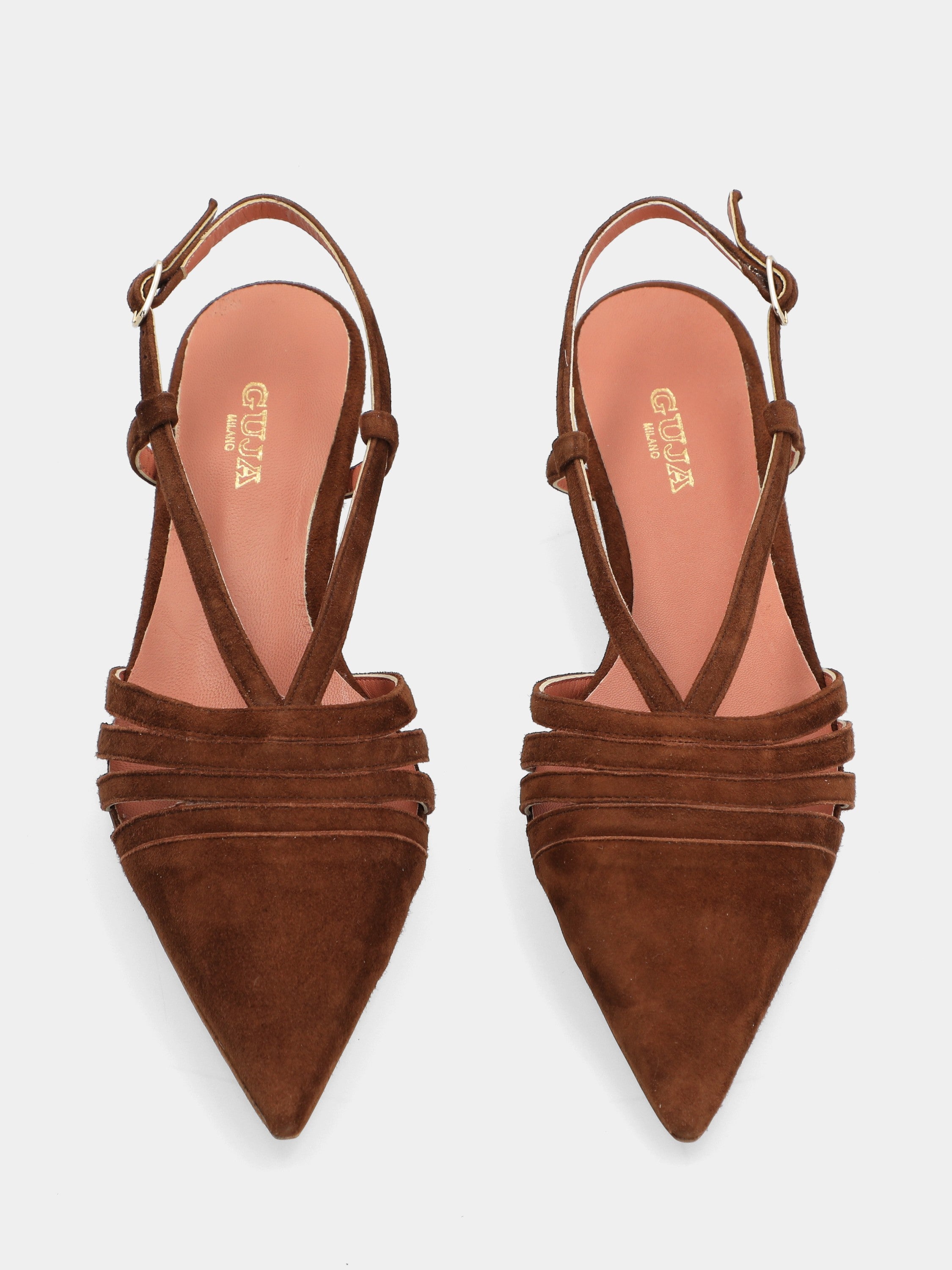 Slingback in camoscio testa di moro con tacco a coda conico