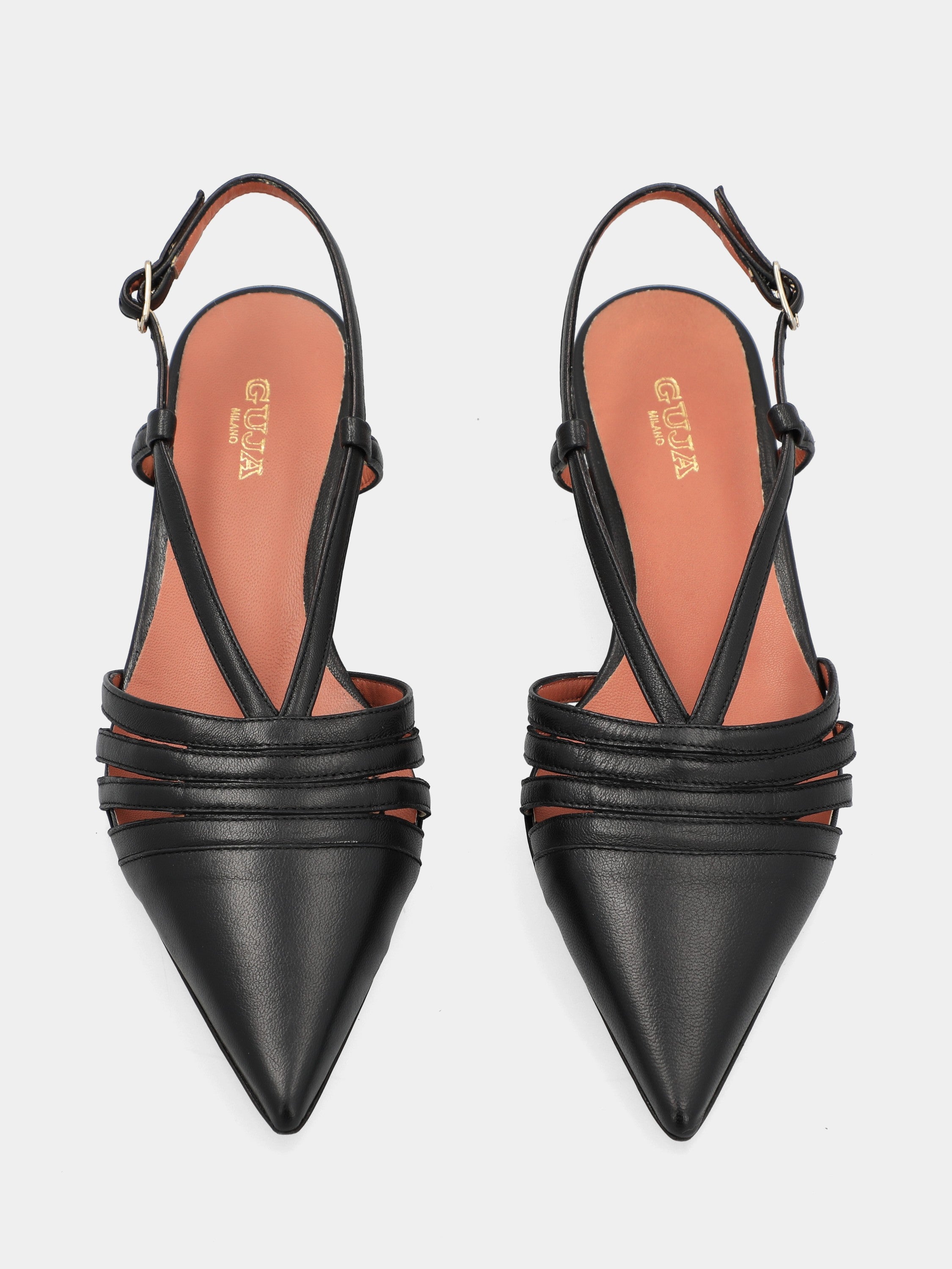 Slingback in nappa nera con tacco a coda conico