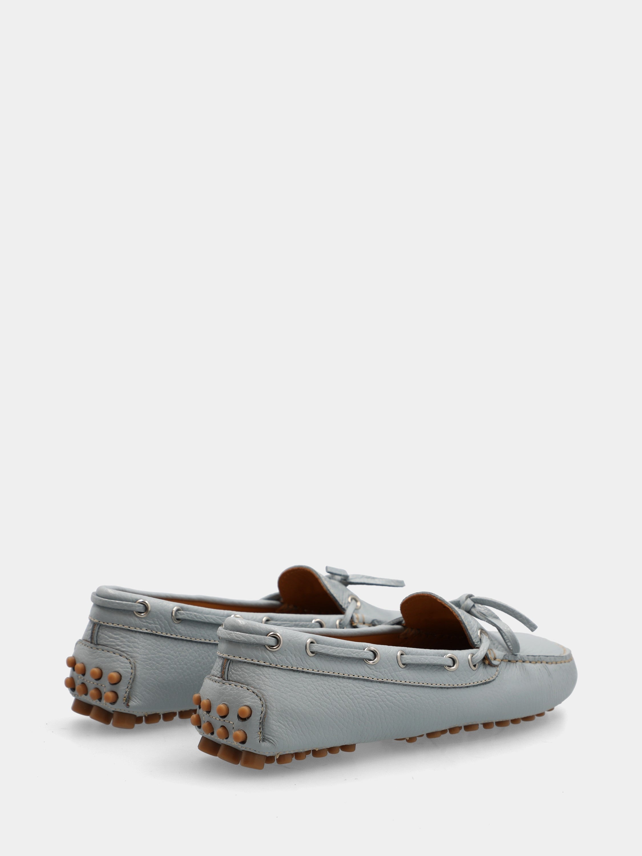 Light blue calfskin moccasins with dotted sole and leather lace