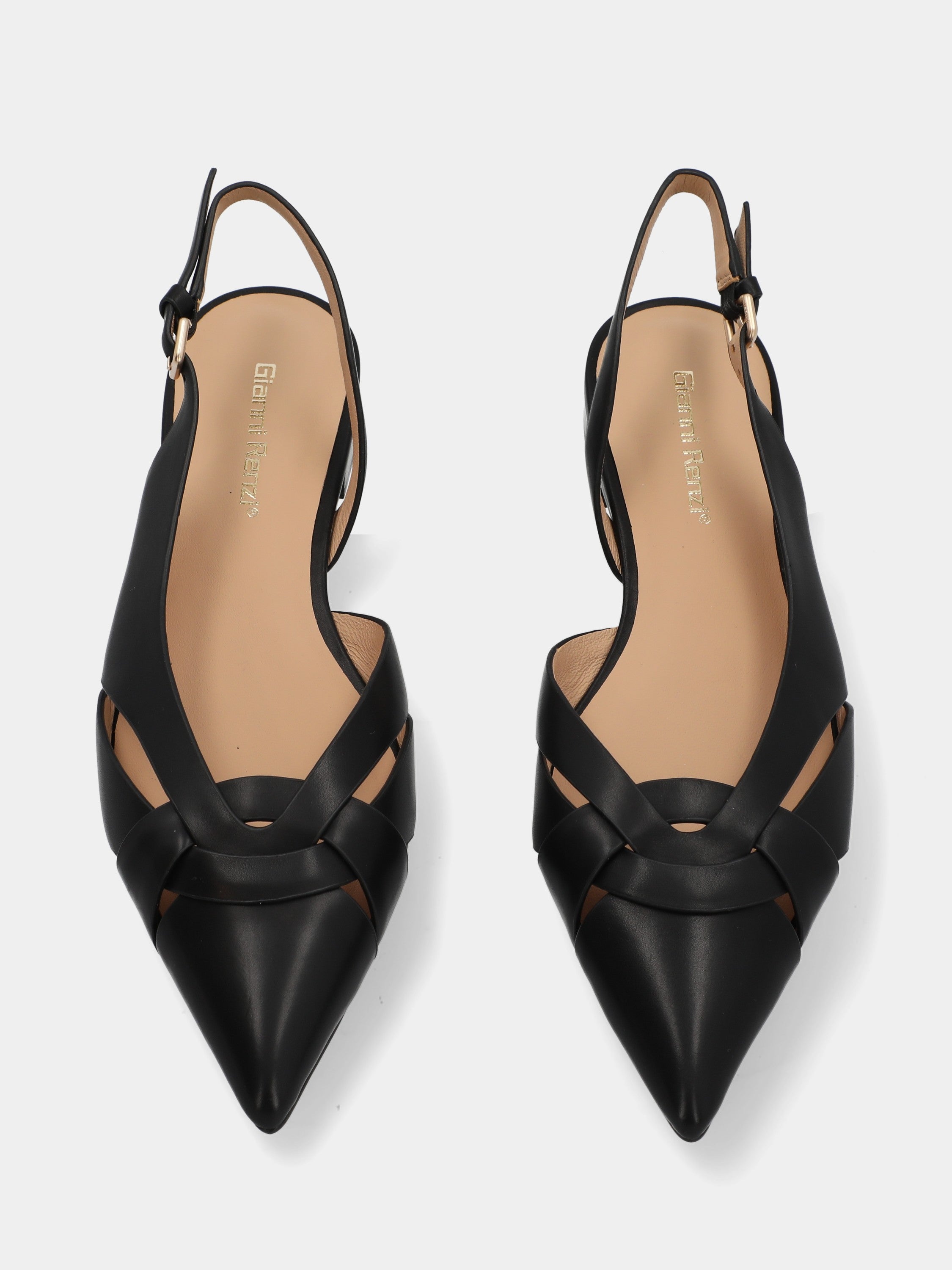 Slingback in vitello nero con listini incrociati