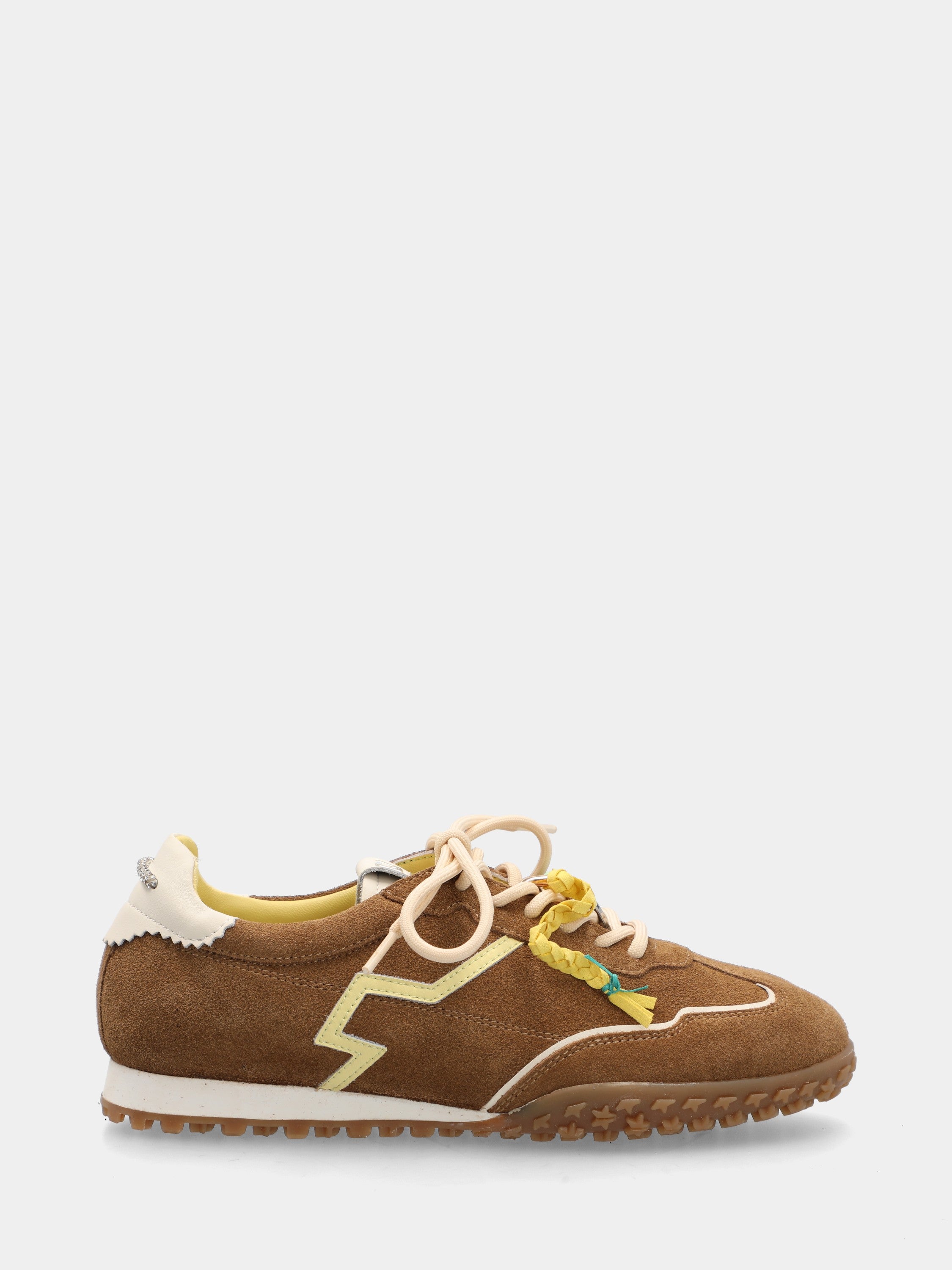 Sneaker in camoscio marrone con inserto in nappa e zeppa 10mm