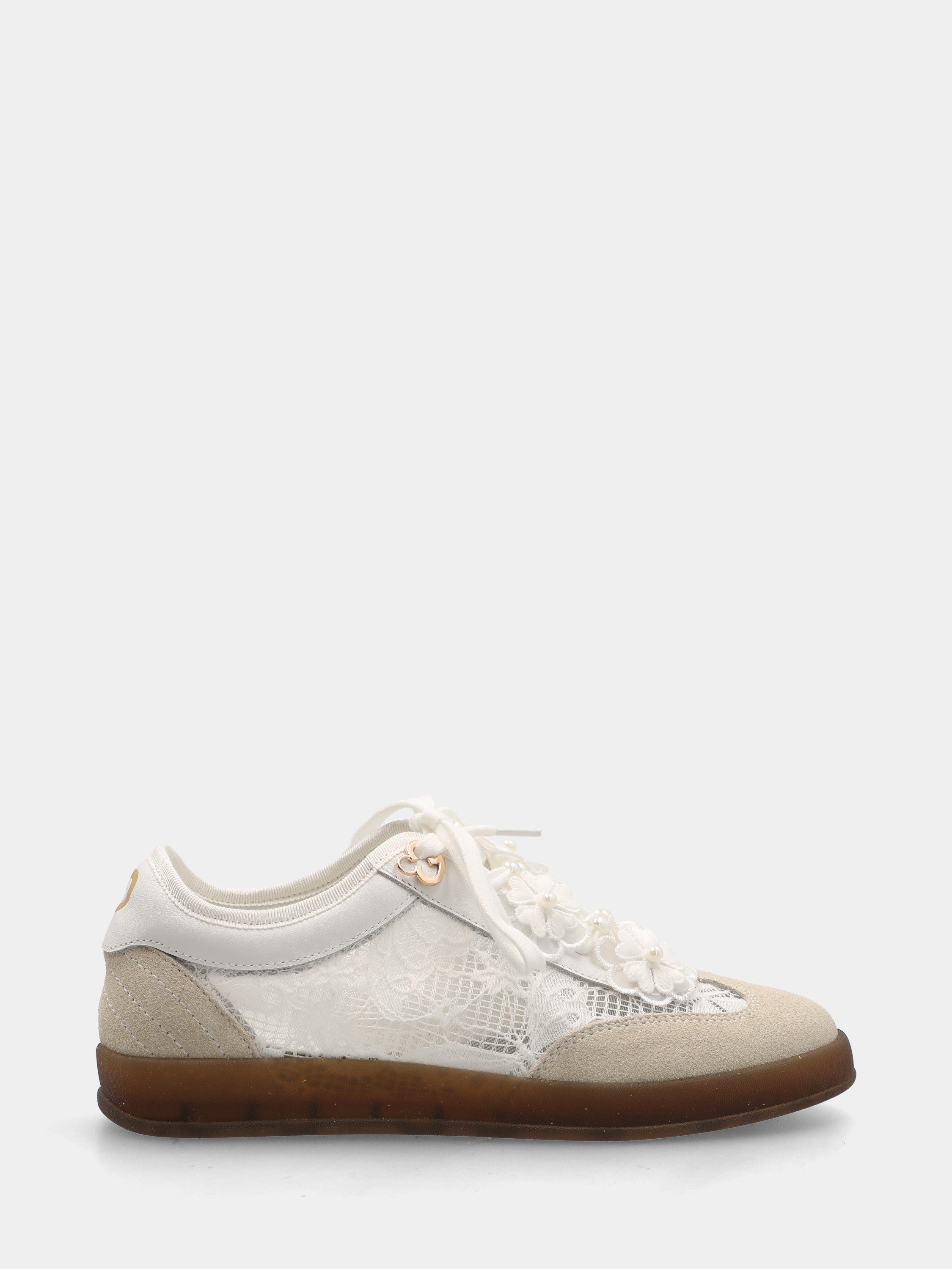 Sneaker in camoscio bianco con ricamo floreale