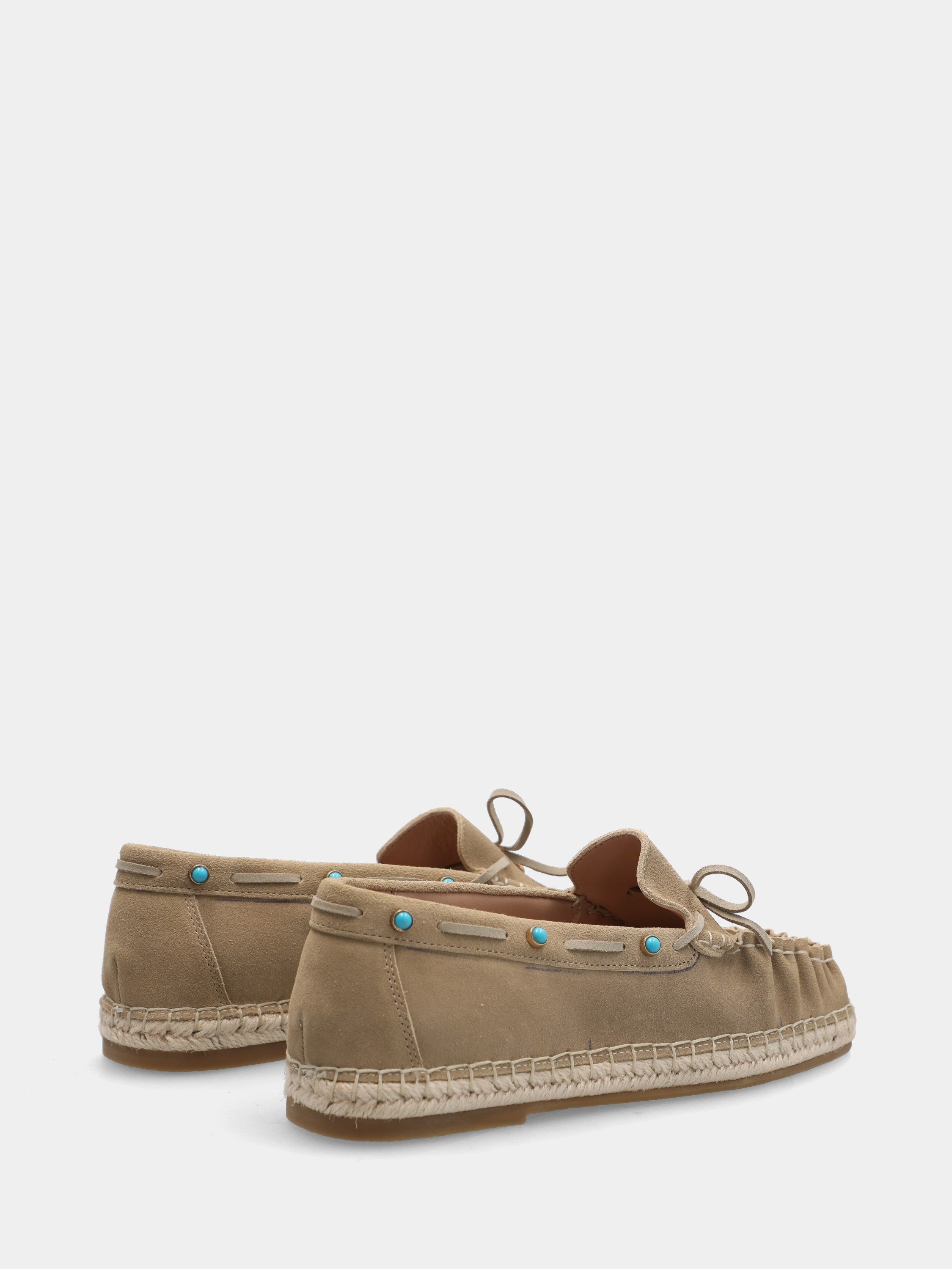 Mocassino in suede beige su zeppa in corda