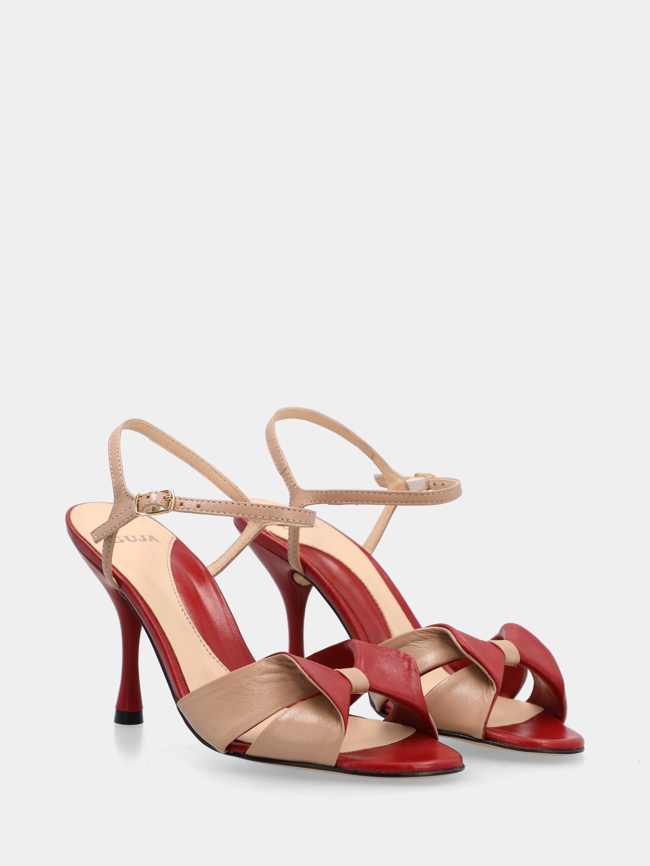 Red and nude nappa sandal with chalice heel