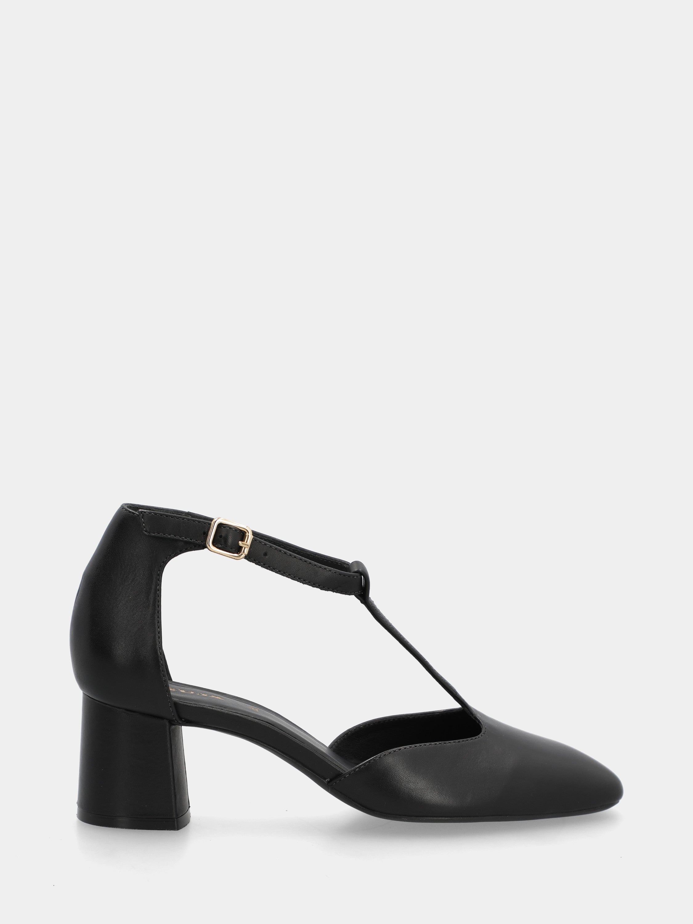 Escarpins T-bar en vitello noir avec talon bloc