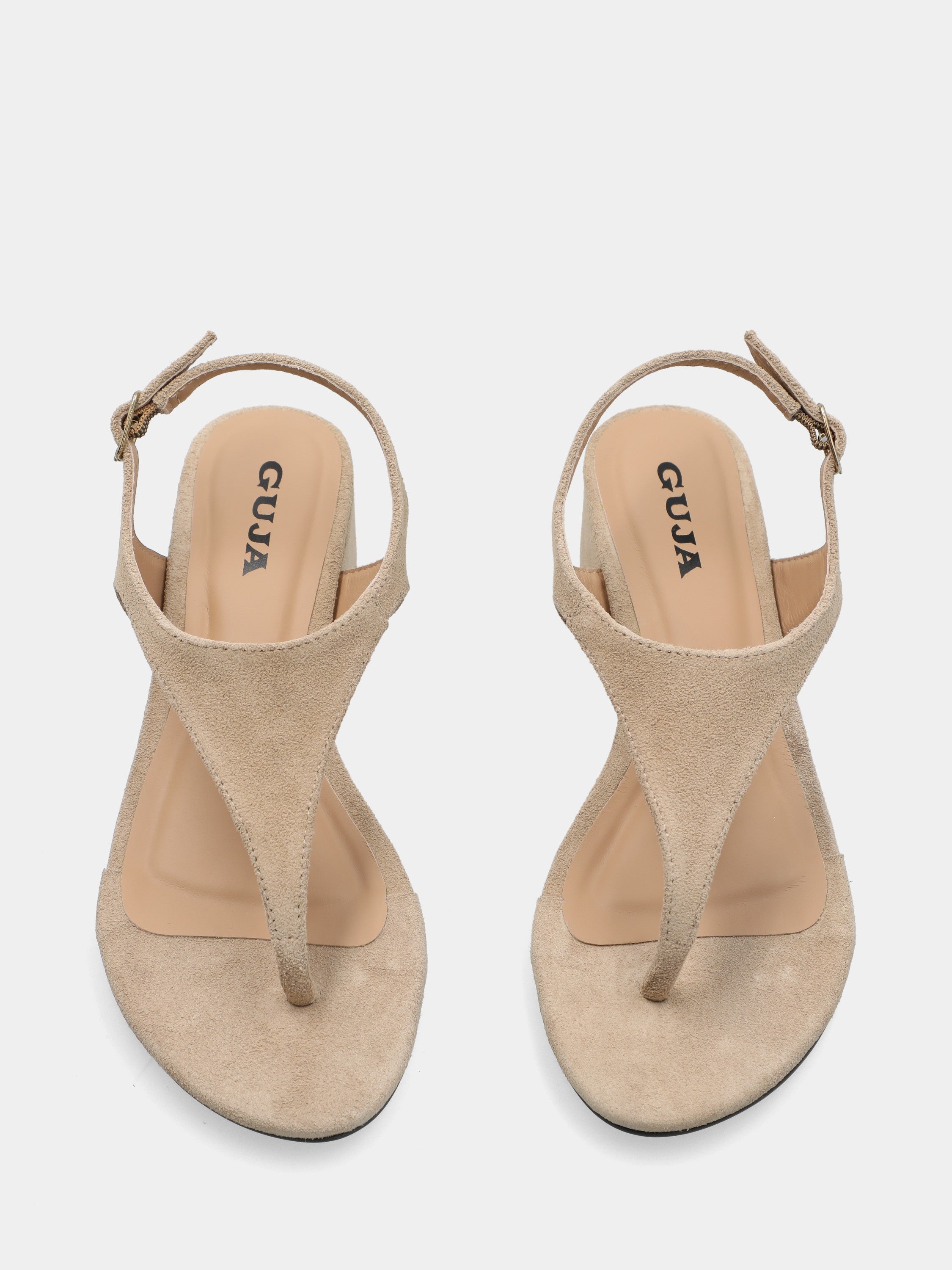 Infradito in camoscio beige con tacco a blocco