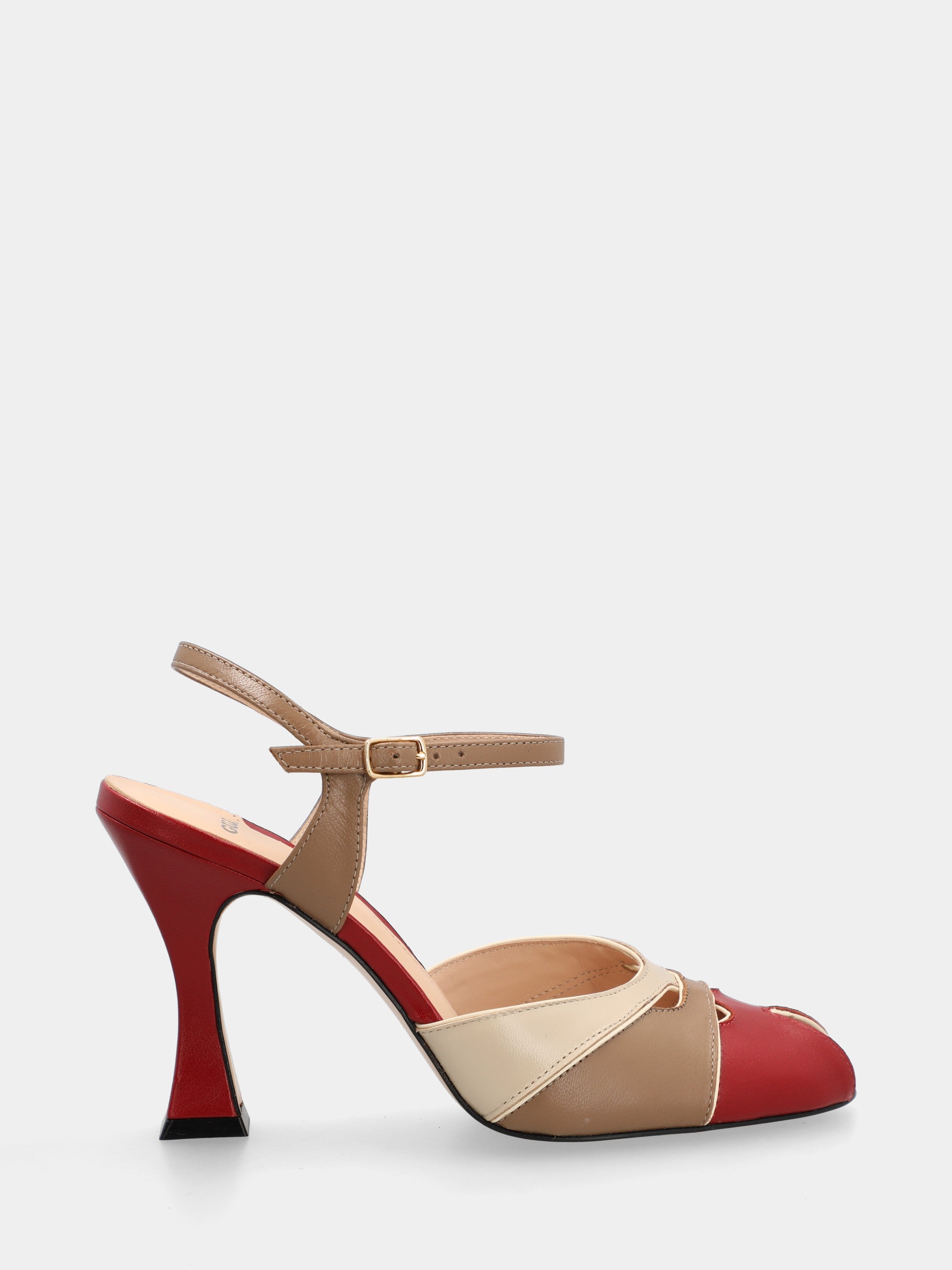 Multicolor nappa sandal with shaped stiletto heel