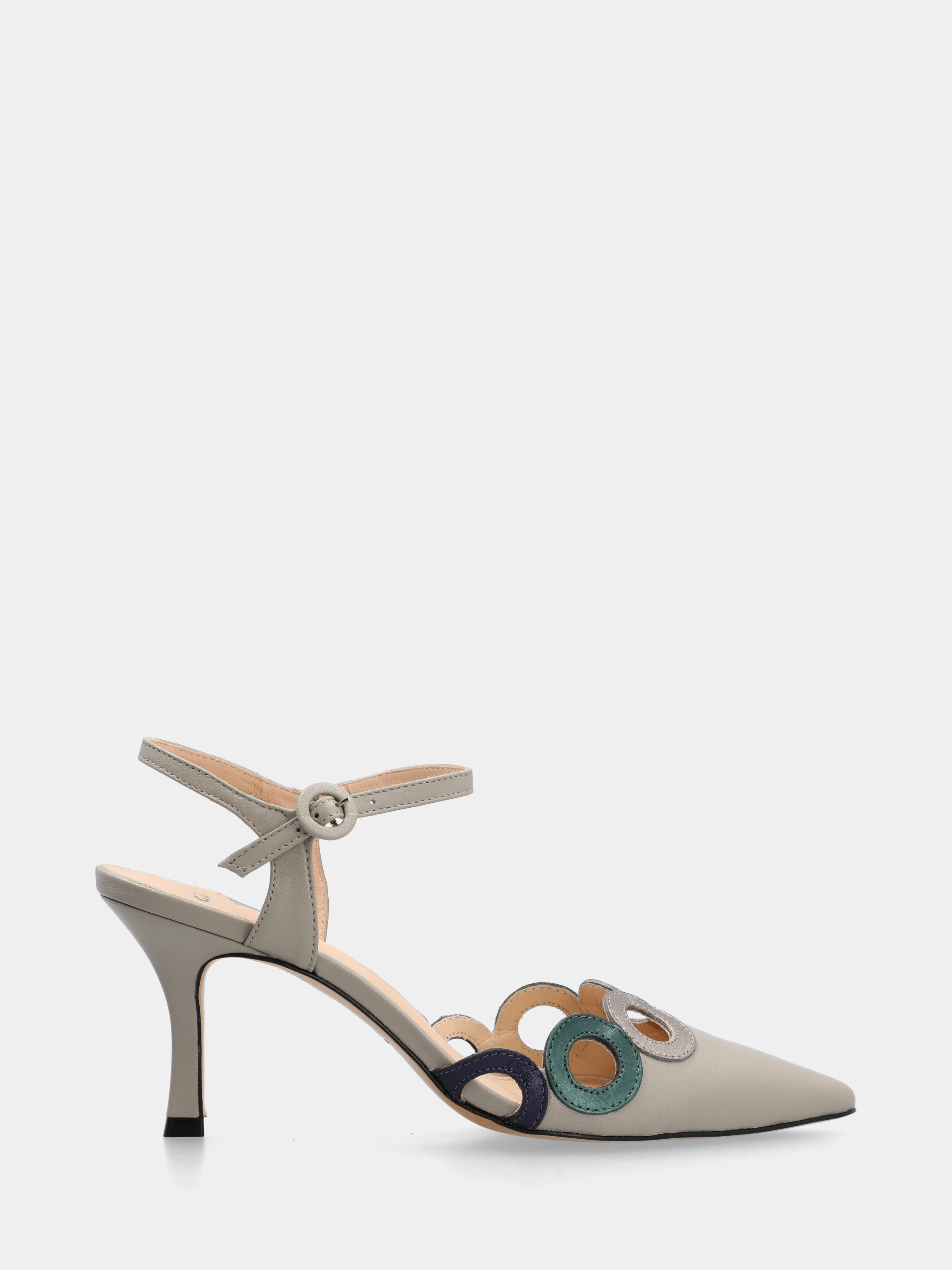 Escarpin slingback en nappa grise avec talon creux en forme de queue