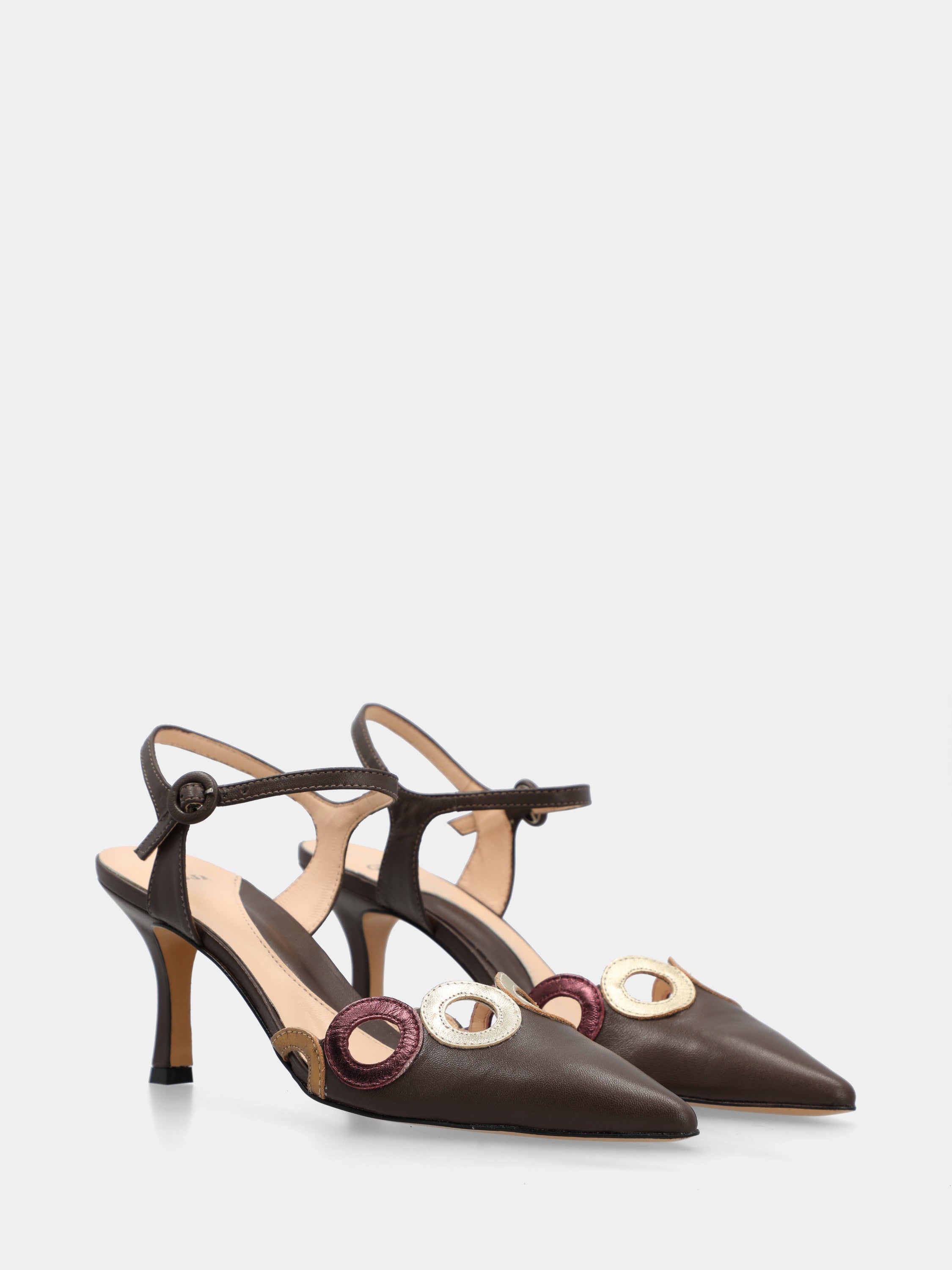 Slingback aus Nappaleder in Dunkelbraun mit geschwungenem Absatz