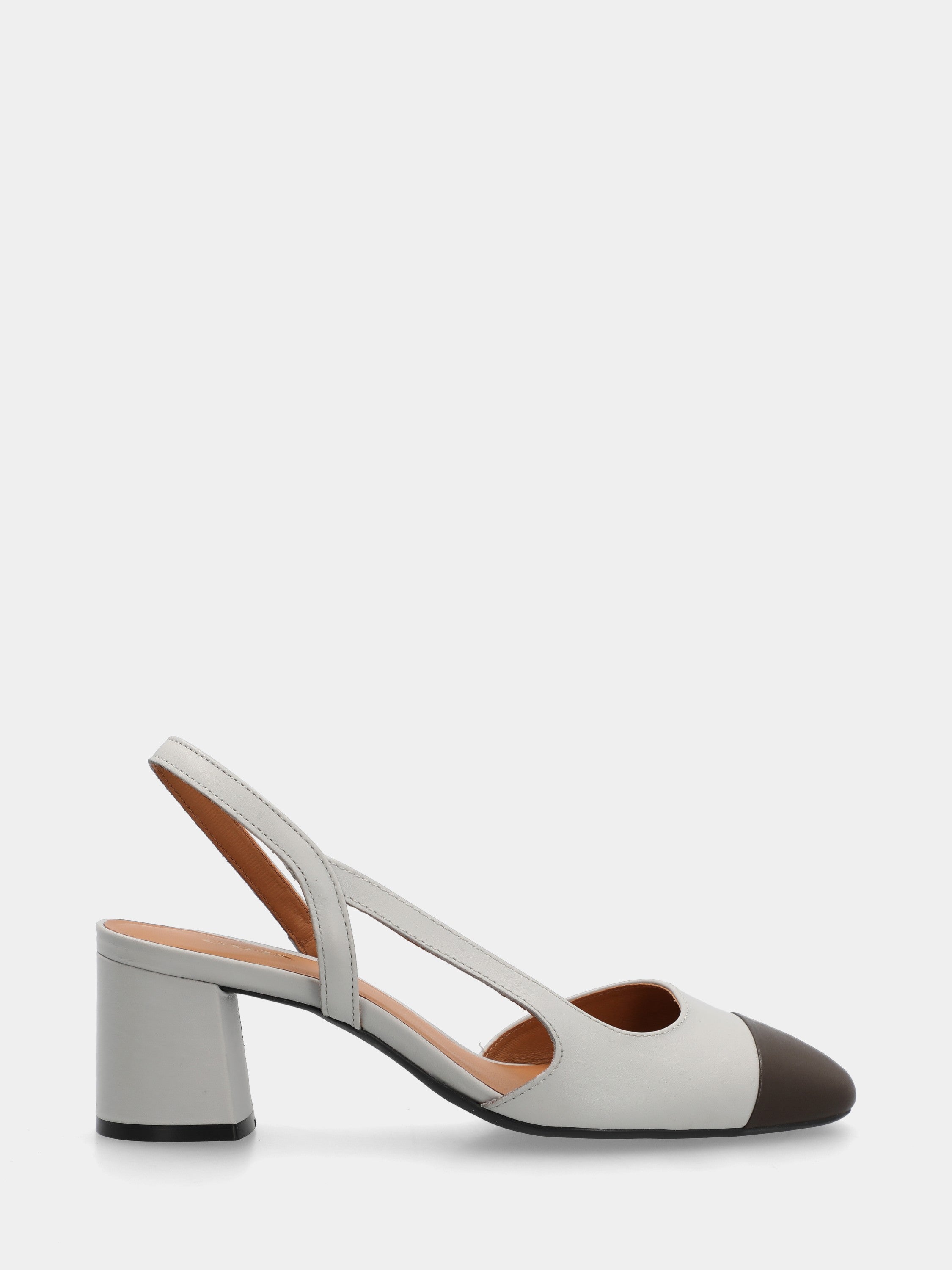 Slingback aus zweifarbigem Nappaleder in Grau und Dunkelbraun mit quadratischer Spitze