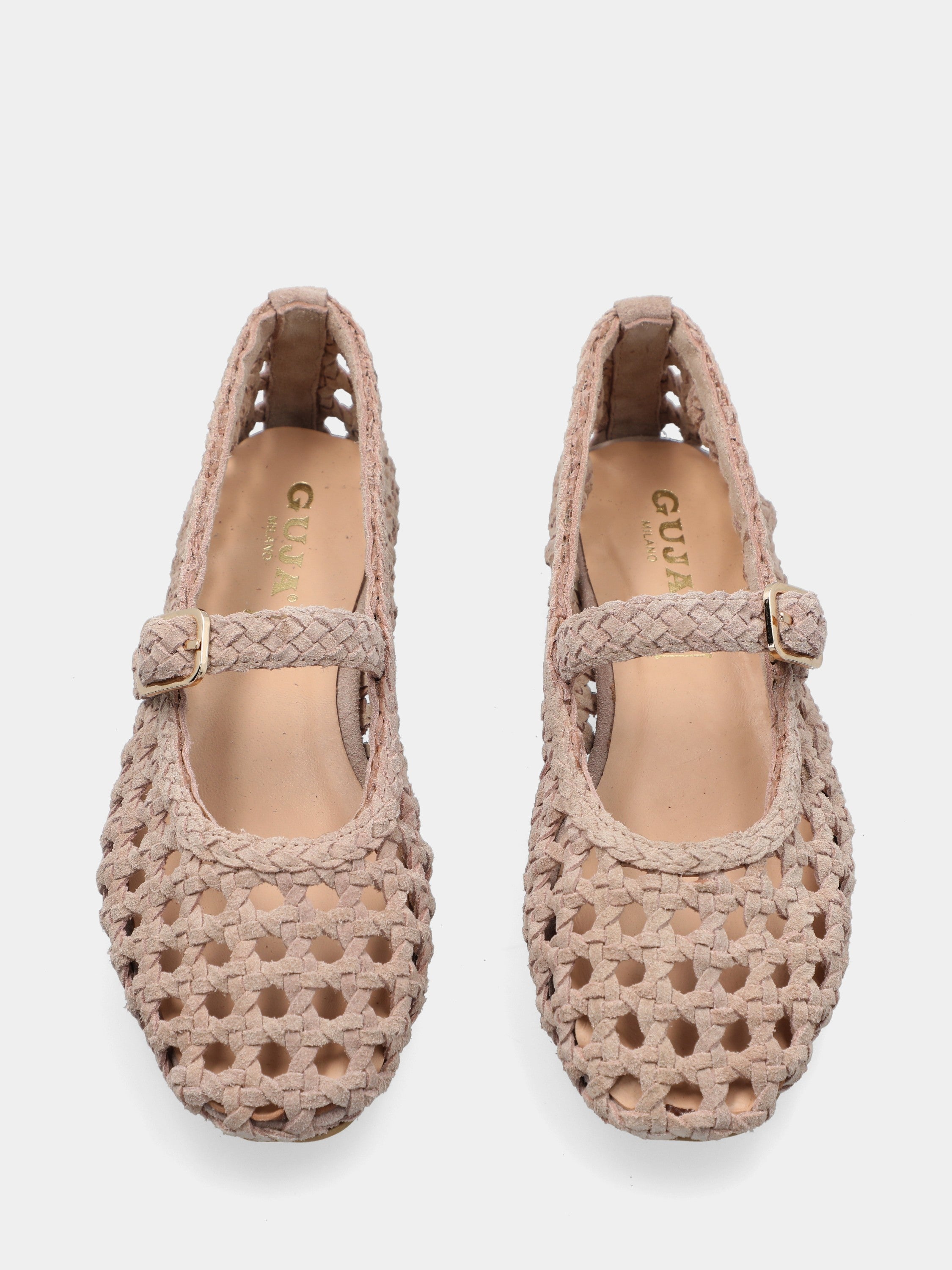 Ballerina Mary Jane aus Wildleder in Nude mit Flechtmuster