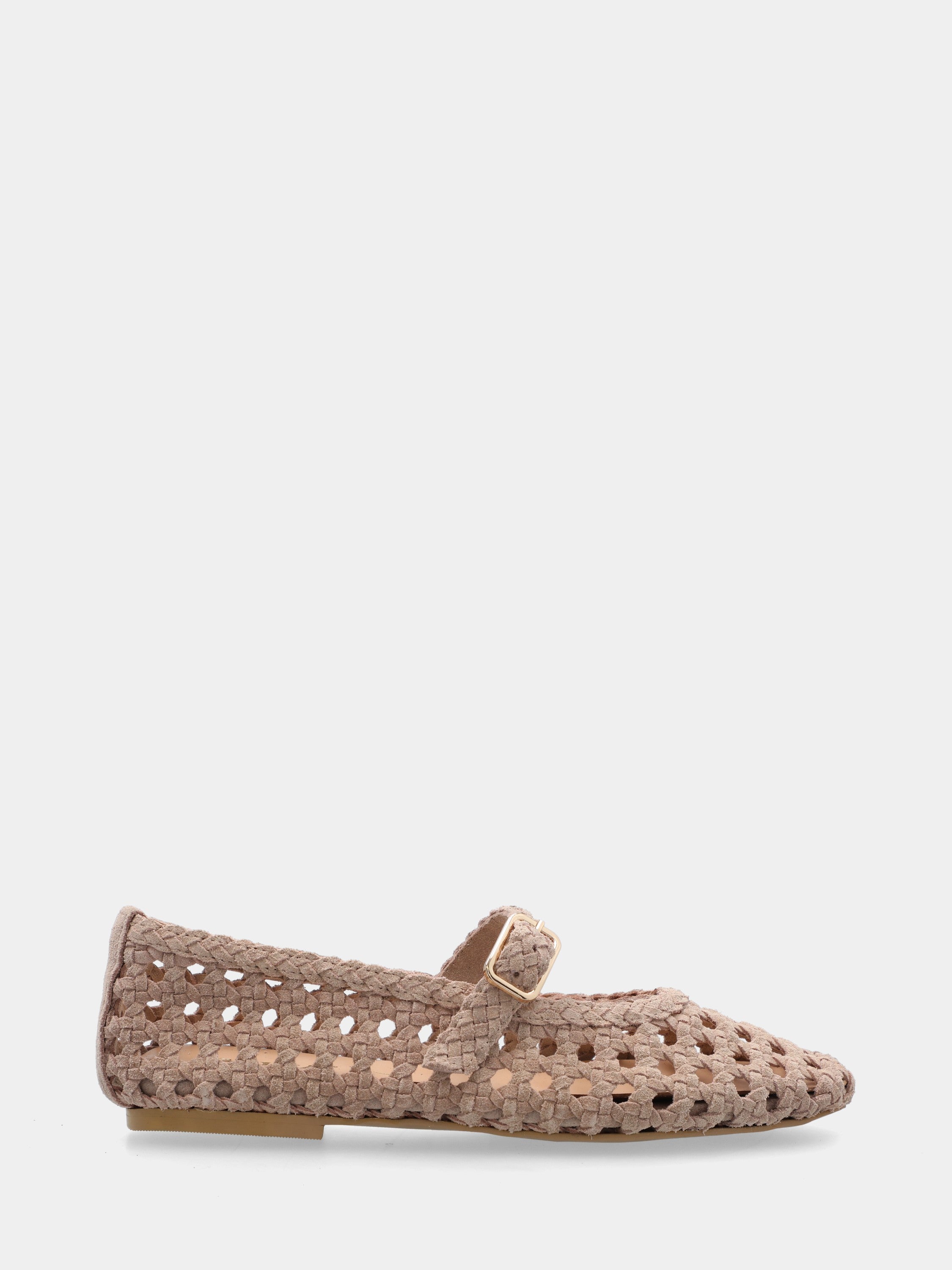 Ballerina Mary Jane aus Wildleder in Nude mit Flechtmuster